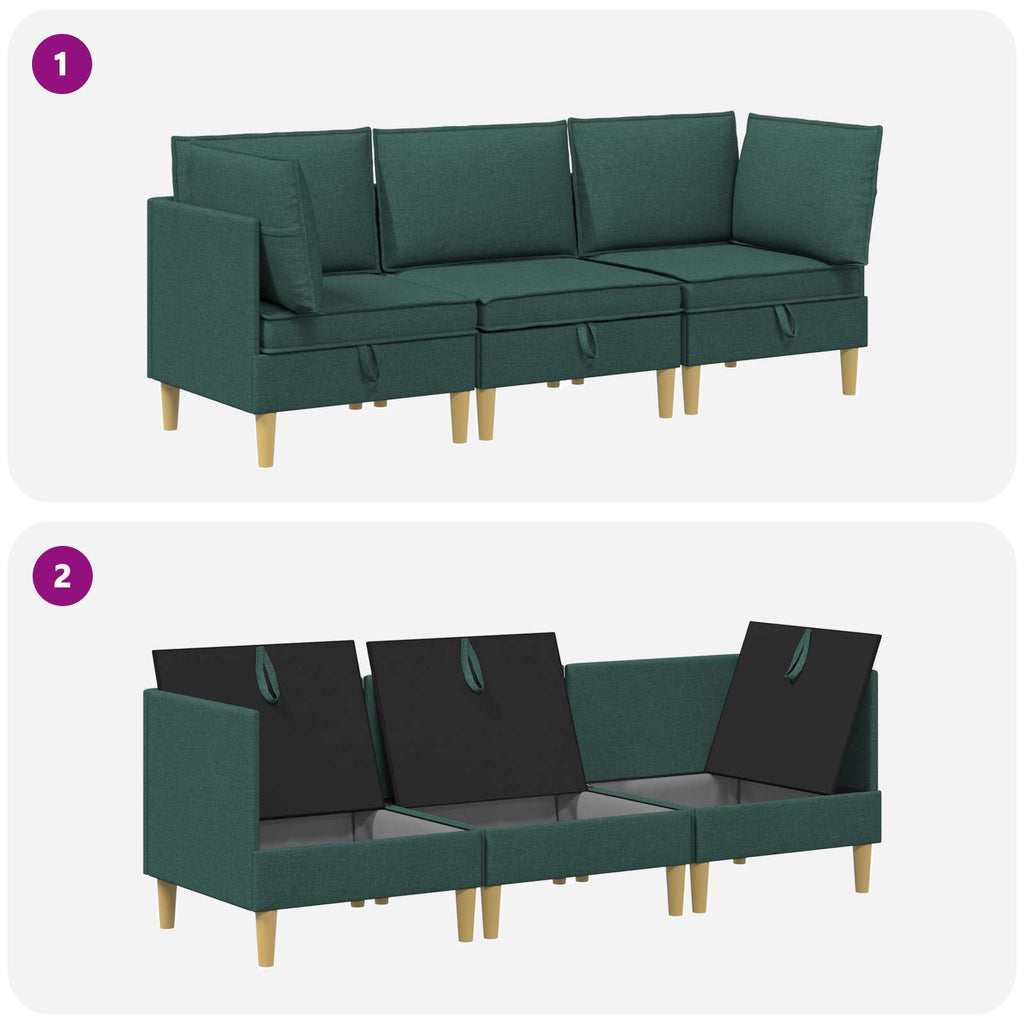 vidaXL Modularny Zestaw Sofy z Przechowalnią 3 pcs Ciemnozielony