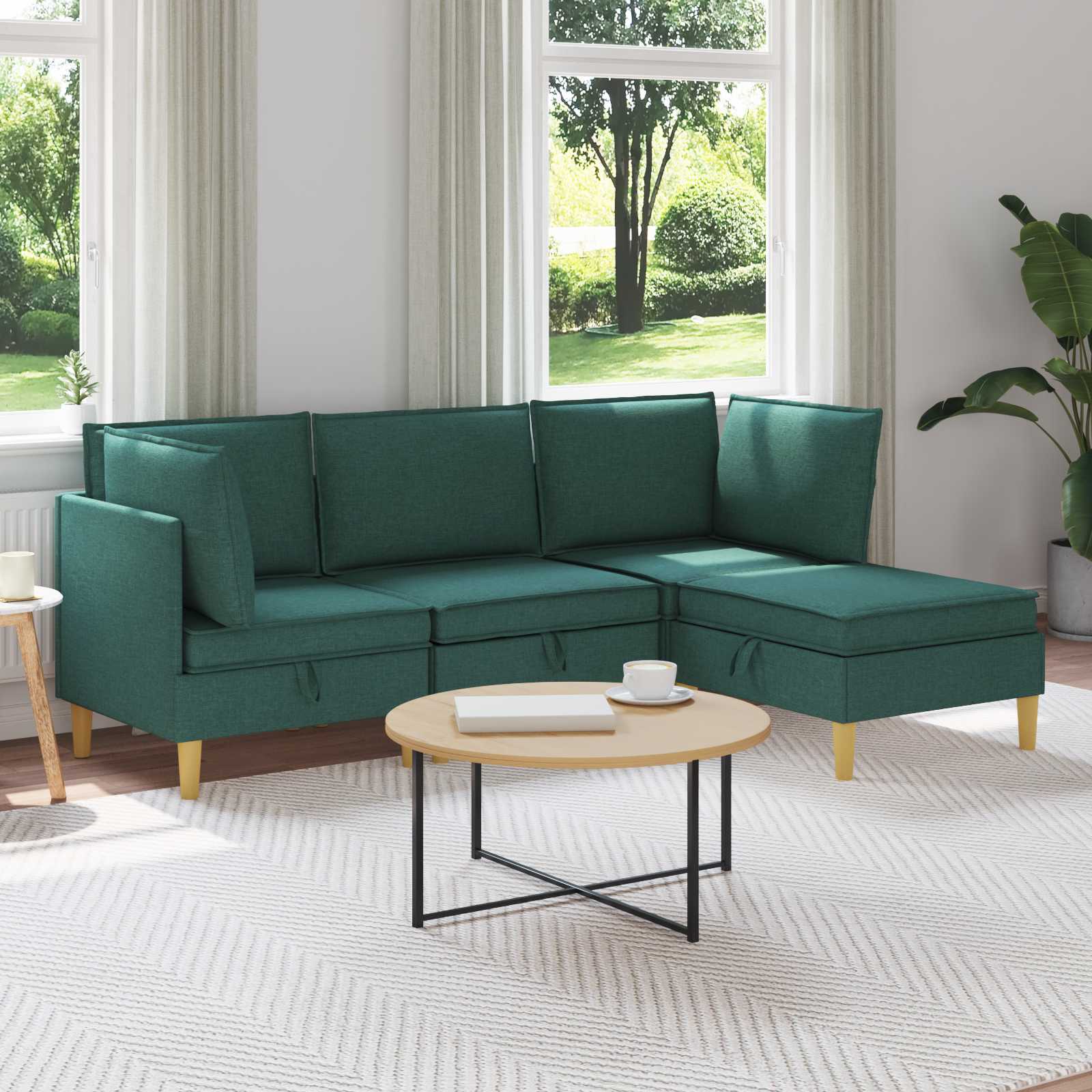 vidaXL Modularny Zestaw Sofy z Przechowalnią 4 pcs Ciemnozielony