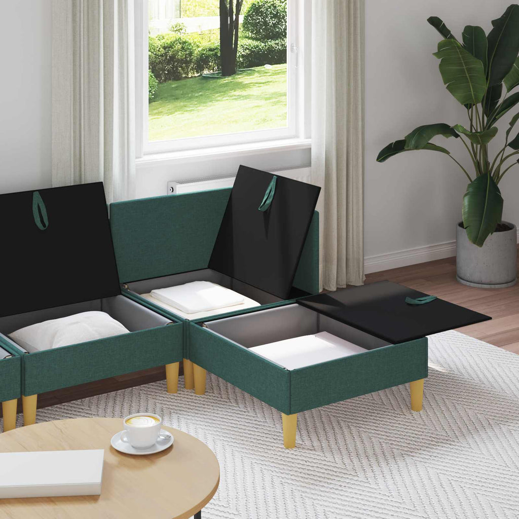 vidaXL Modularny Zestaw Sofy z Przechowalnią 4 pcs Ciemnozielony
