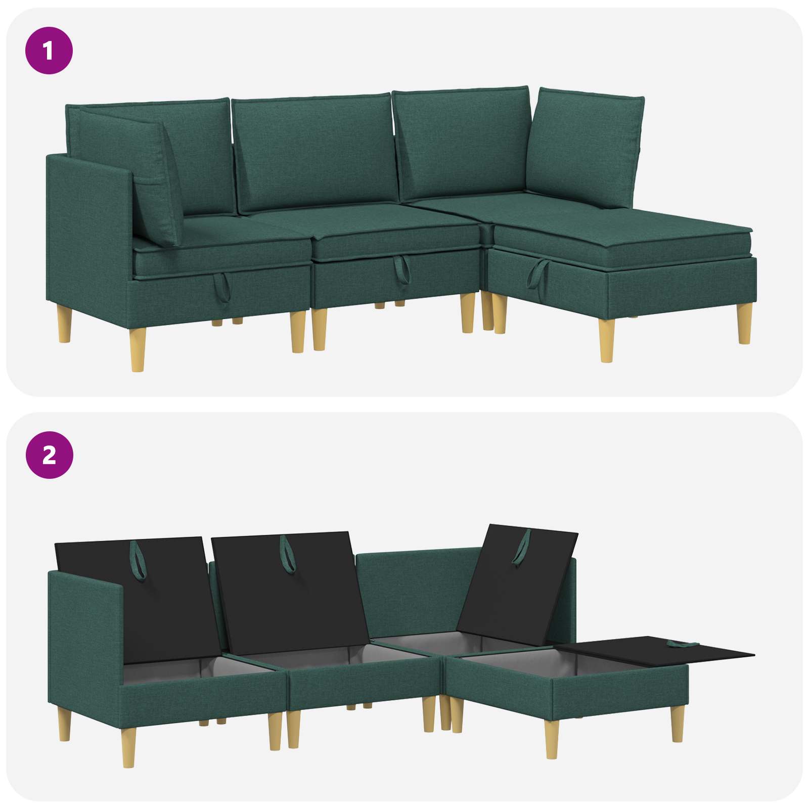 vidaXL Modularny Zestaw Sofy z Przechowalnią 4 pcs Ciemnozielony