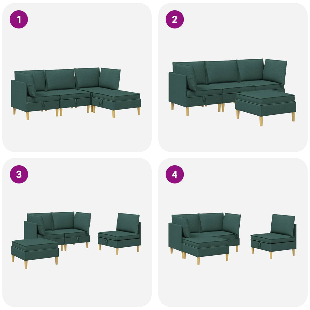vidaXL Modularny Zestaw Sofy z Przechowalnią 4 pcs Ciemnozielony