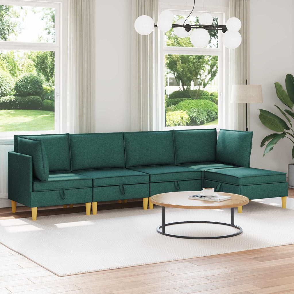 vidaXL Modularny Zestaw Sofy z Przechowalnią 5 pcs Ciemnozielony