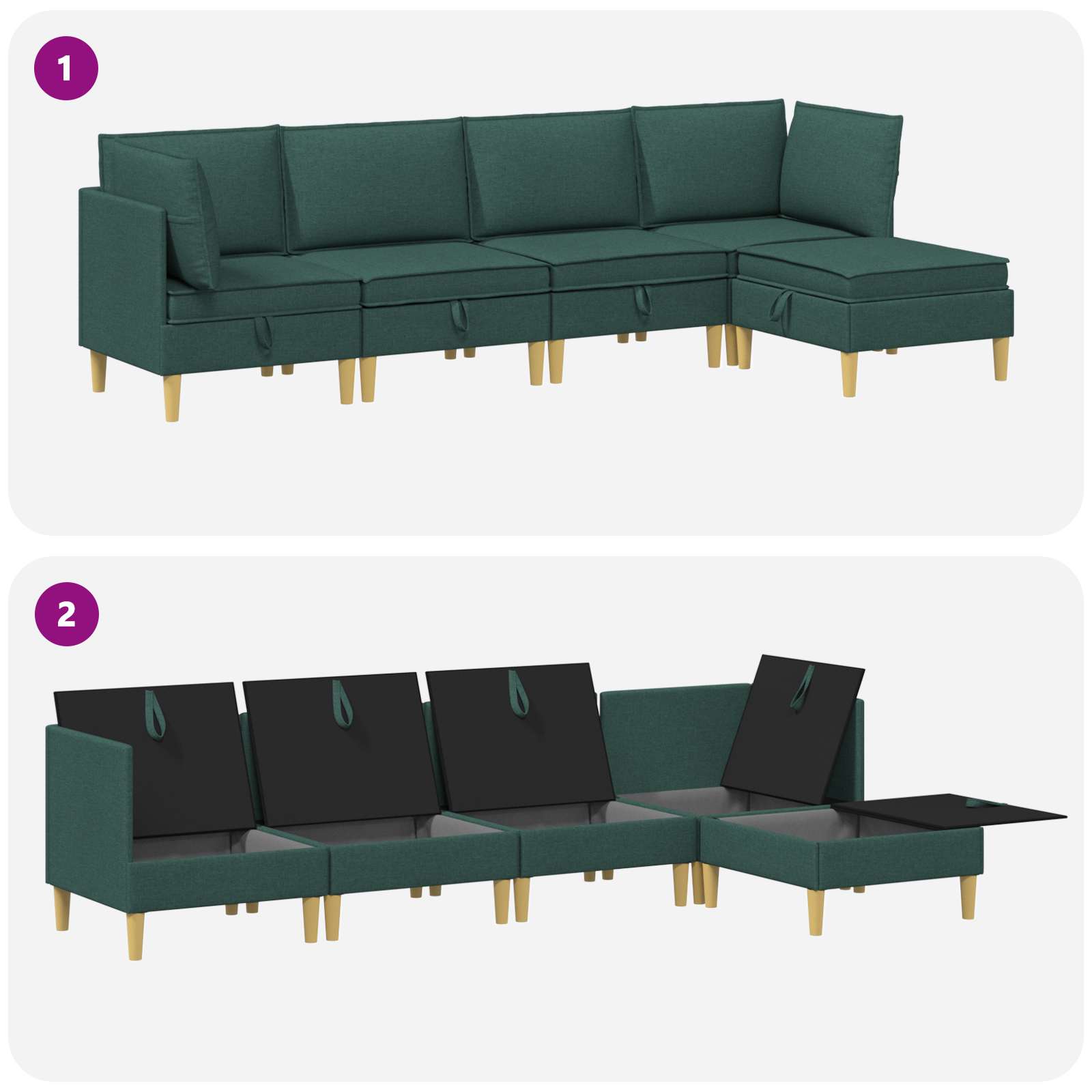vidaXL Modularny Zestaw Sofy z Przechowalnią 5 pcs Ciemnozielony