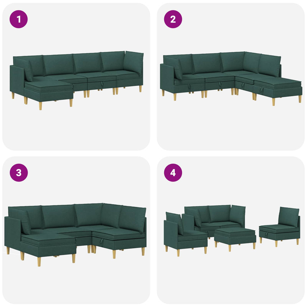 vidaXL Modularny Zestaw Sofy z Przechowalnią 5 pcs Ciemnozielony