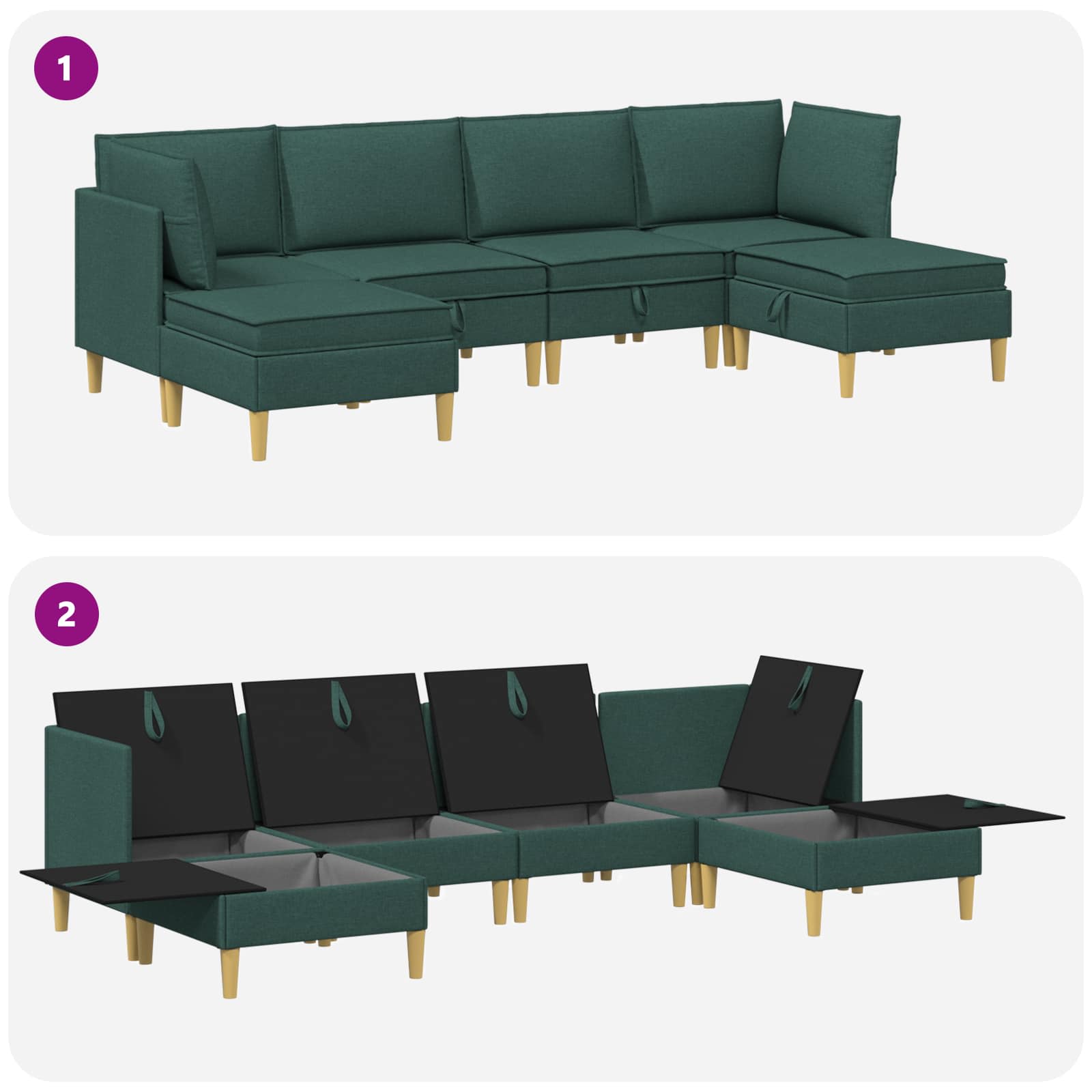 vidaXL Modularny Zestaw Sofy z Przechowalnią 6 pcs Ciemnozielony