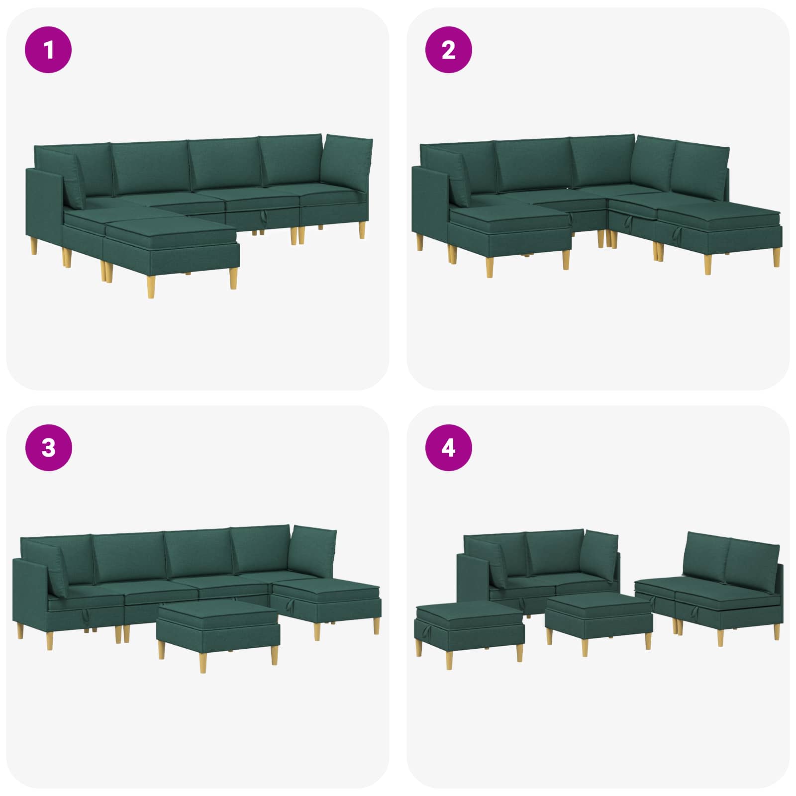 vidaXL Modularny Zestaw Sofy z Przechowalnią 6 pcs Ciemnozielony