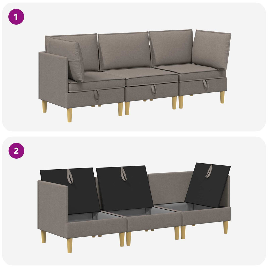 vidaXL Modularny Zestaw Sofy z Przechowalnią 3 pcs Ciemnoszary tkanina