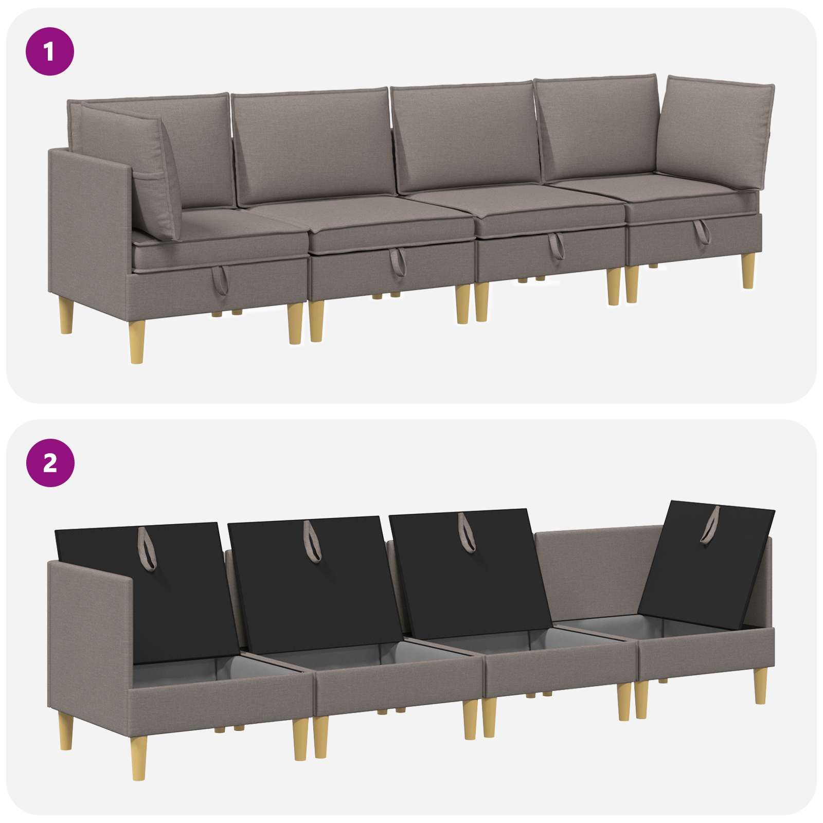 vidaXL Modularny Zestaw Sofy z Przechowalnią 4 pcs Ciemnoszary tkanina