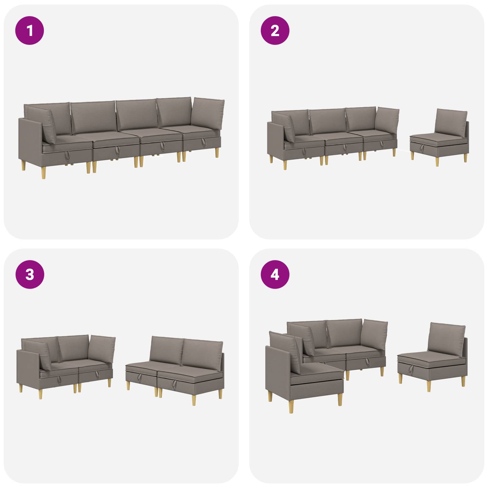 vidaXL Modularny Zestaw Sofy z Przechowalnią 4 pcs Ciemnoszary tkanina
