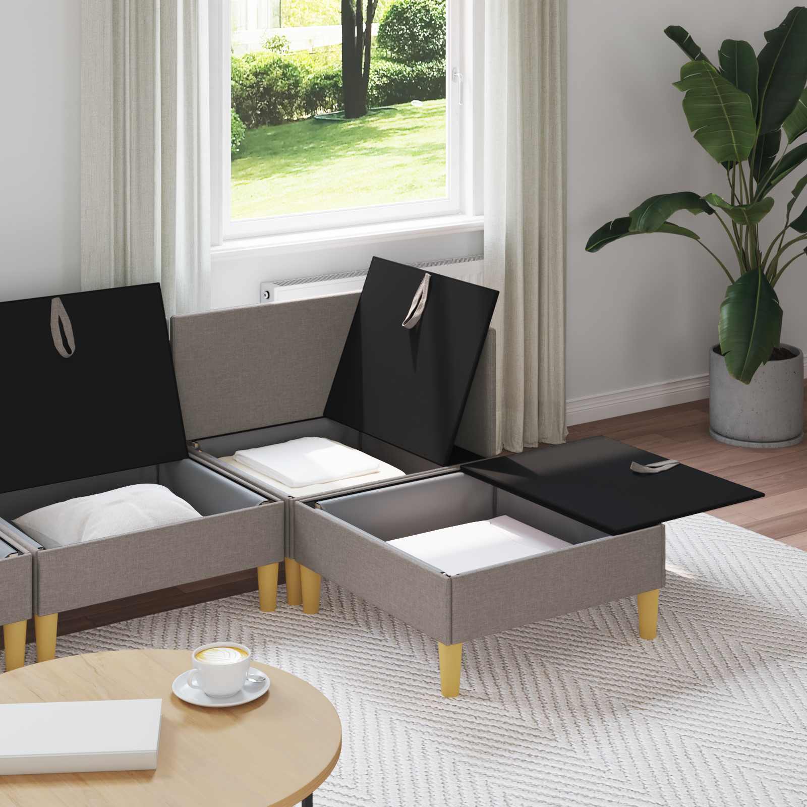 vidaXL Modularny Zestaw Sofy z Przechowalnią 4 pcs Ciemnoszary tkanina