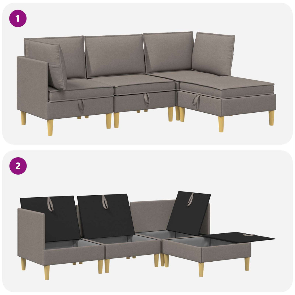 vidaXL Modularny Zestaw Sofy z Przechowalnią 4 pcs Ciemnoszary tkanina