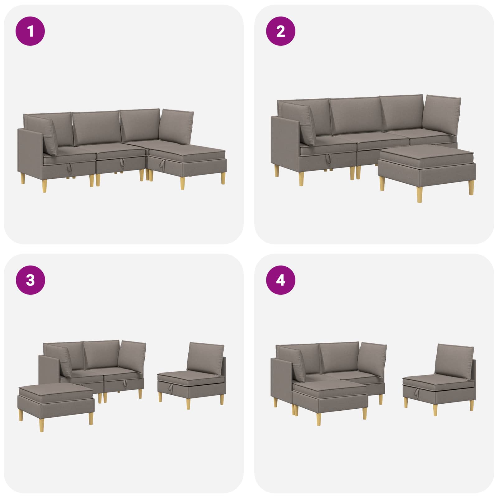 vidaXL Modularny Zestaw Sofy z Przechowalnią 4 pcs Ciemnoszary tkanina