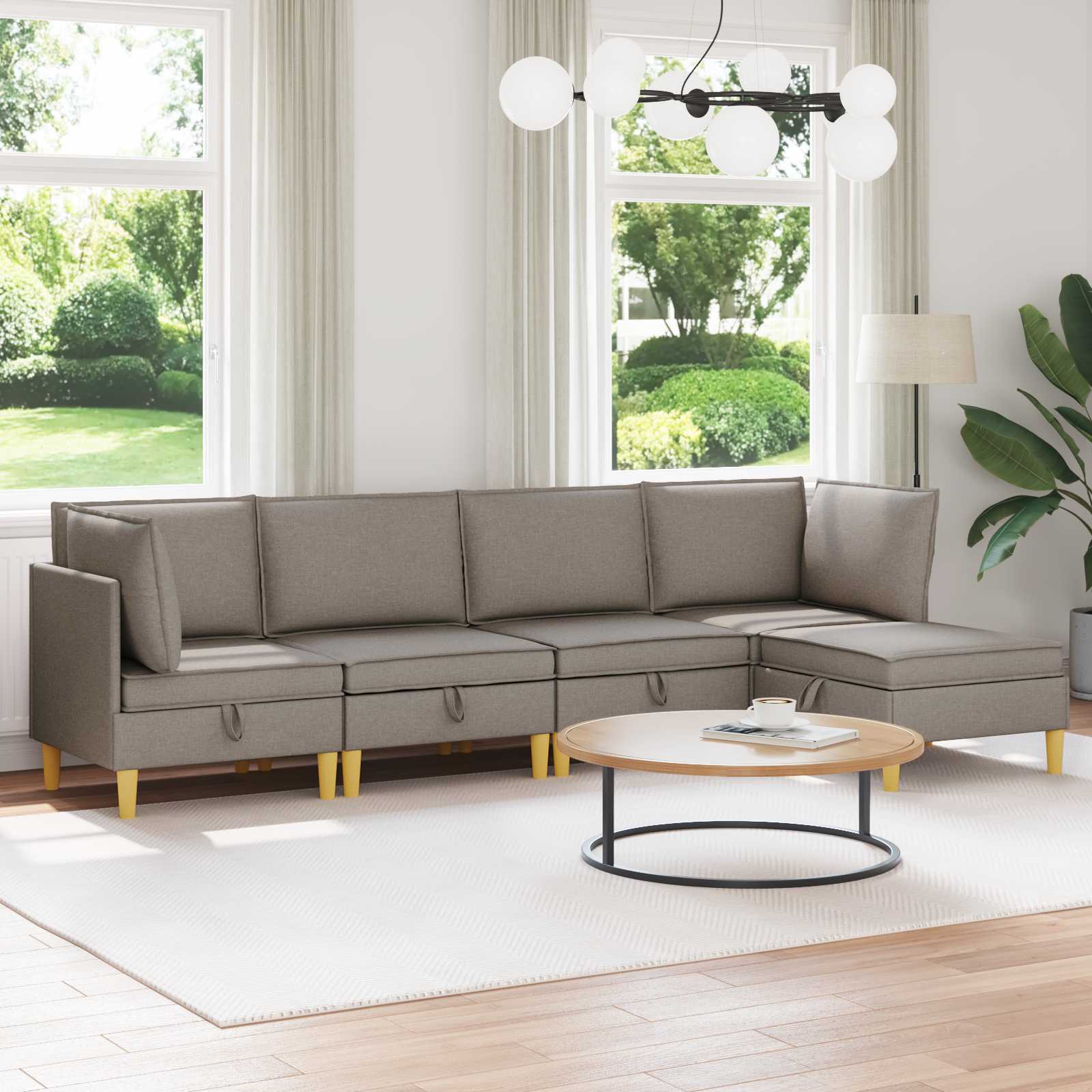 vidaXL Modularny Zestaw Sofy z Przechowalnią 5 pcs Ciemnoszary tkanina