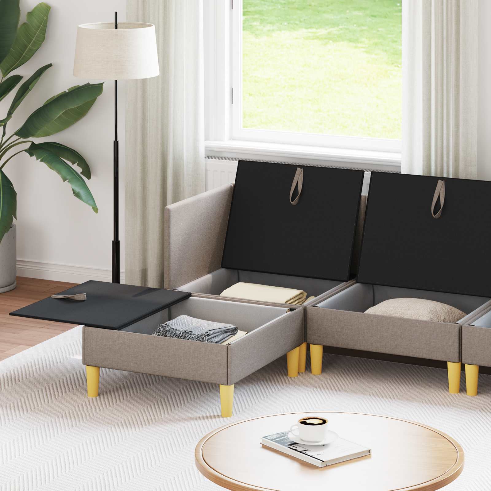 vidaXL Modularny Zestaw Sofy z Przechowalnią 5 pcs Ciemnoszary tkanina