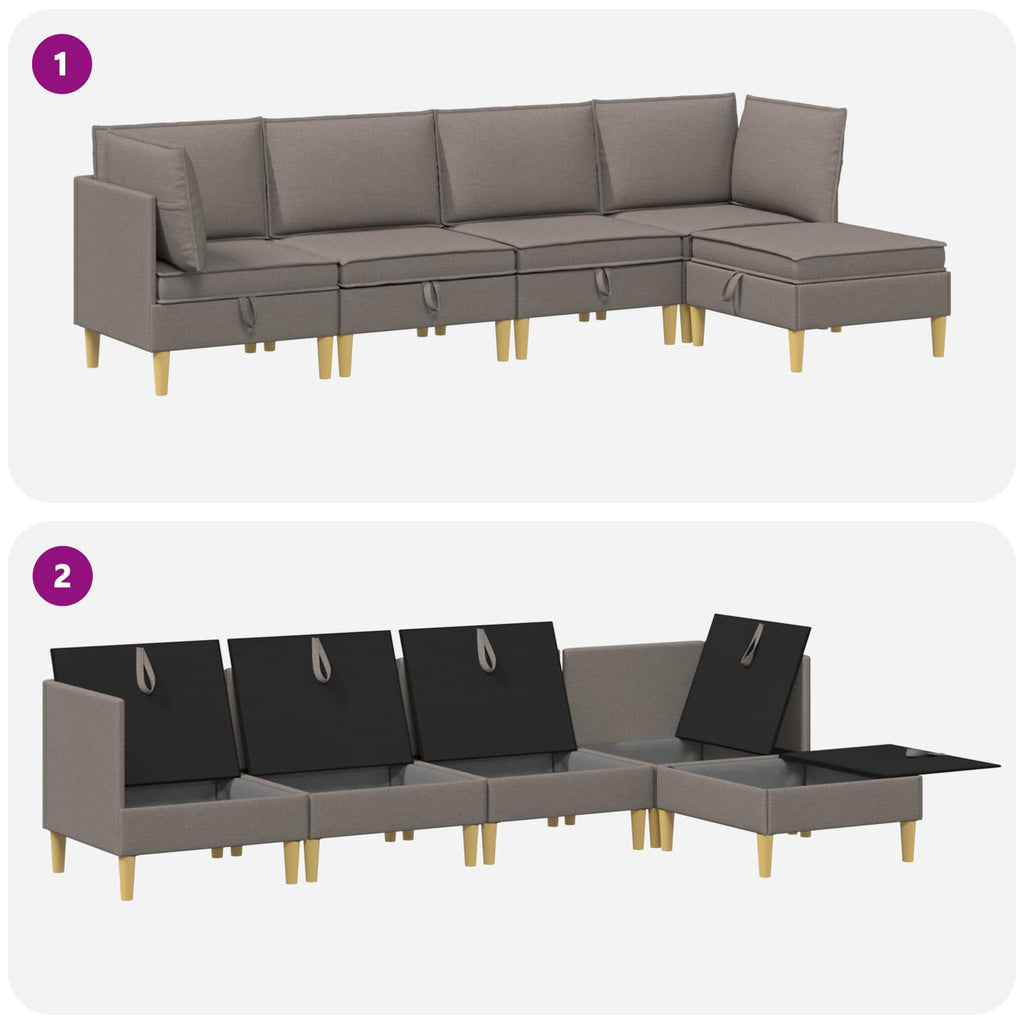 vidaXL Modularny Zestaw Sofy z Przechowalnią 5 pcs Ciemnoszary tkanina