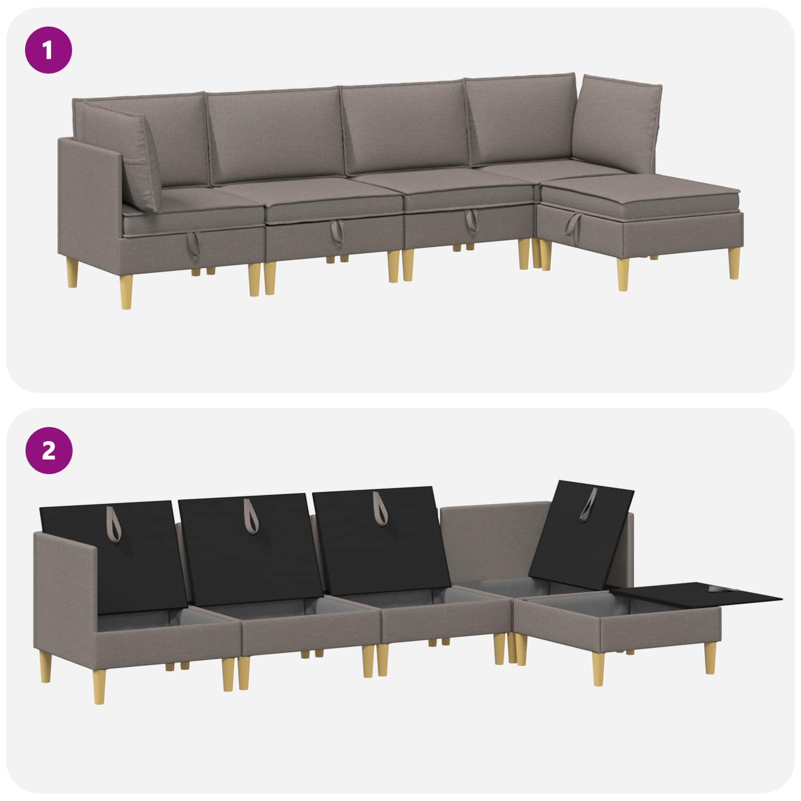 vidaXL Modularny Zestaw Sofy z Przechowalnią 5 pcs Ciemnoszary tkanina