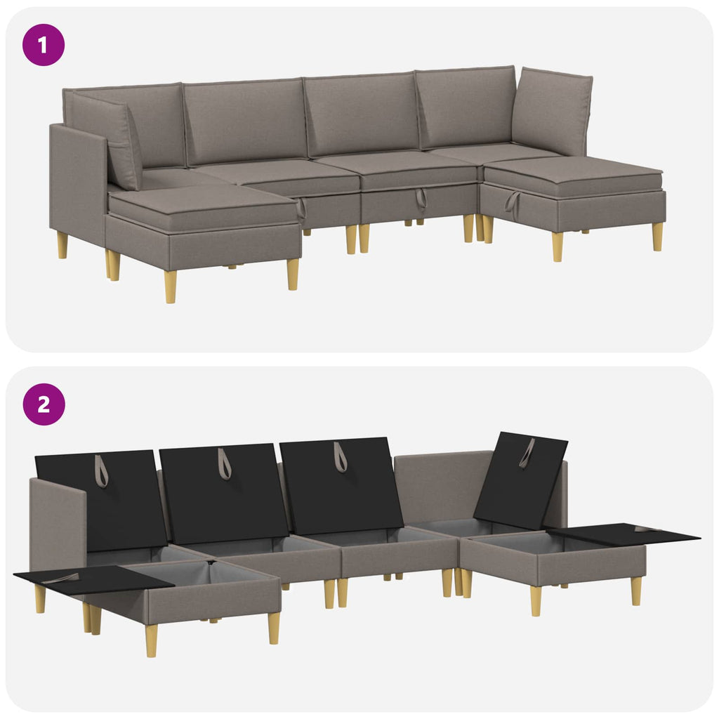 vidaXL Modularny Zestaw Sofy z Przechowalnią 6 pcs Ciemnoszary tkanina