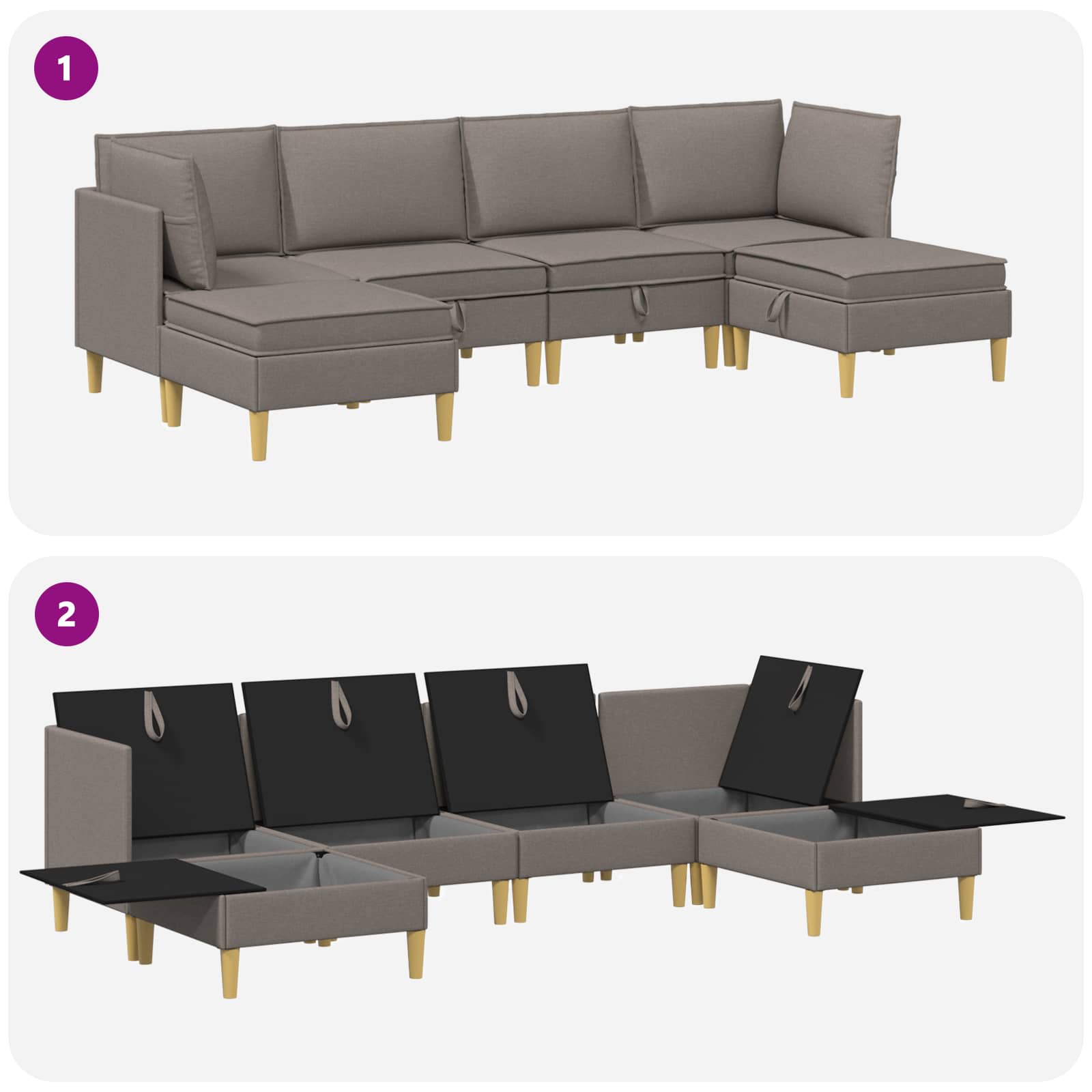 vidaXL Modularny Zestaw Sofy z Przechowalnią 6 pcs Ciemnoszary tkanina