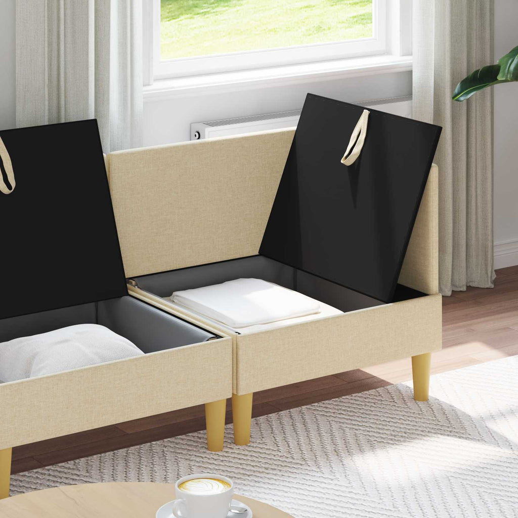 vidaXL Modularny Zestaw Sofy z Przechowalnią 3 pcs kremowy tkanina