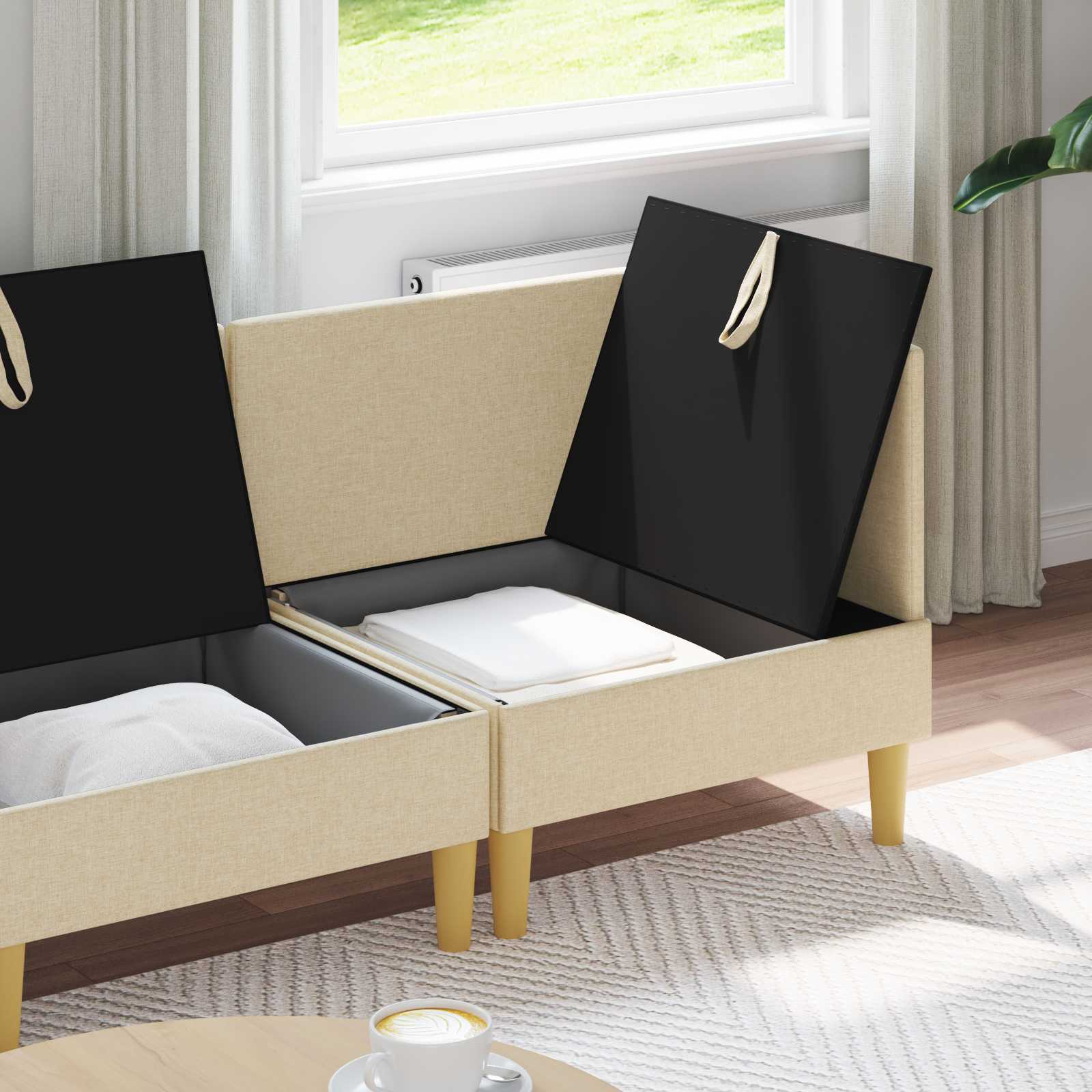 vidaXL Modularny Zestaw Sofy z Przechowalnią 3 pcs kremowy tkanina