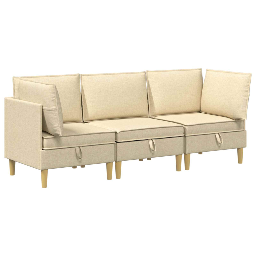 vidaXL Modularny Zestaw Sofy z Przechowalnią 3 pcs kremowy tkanina