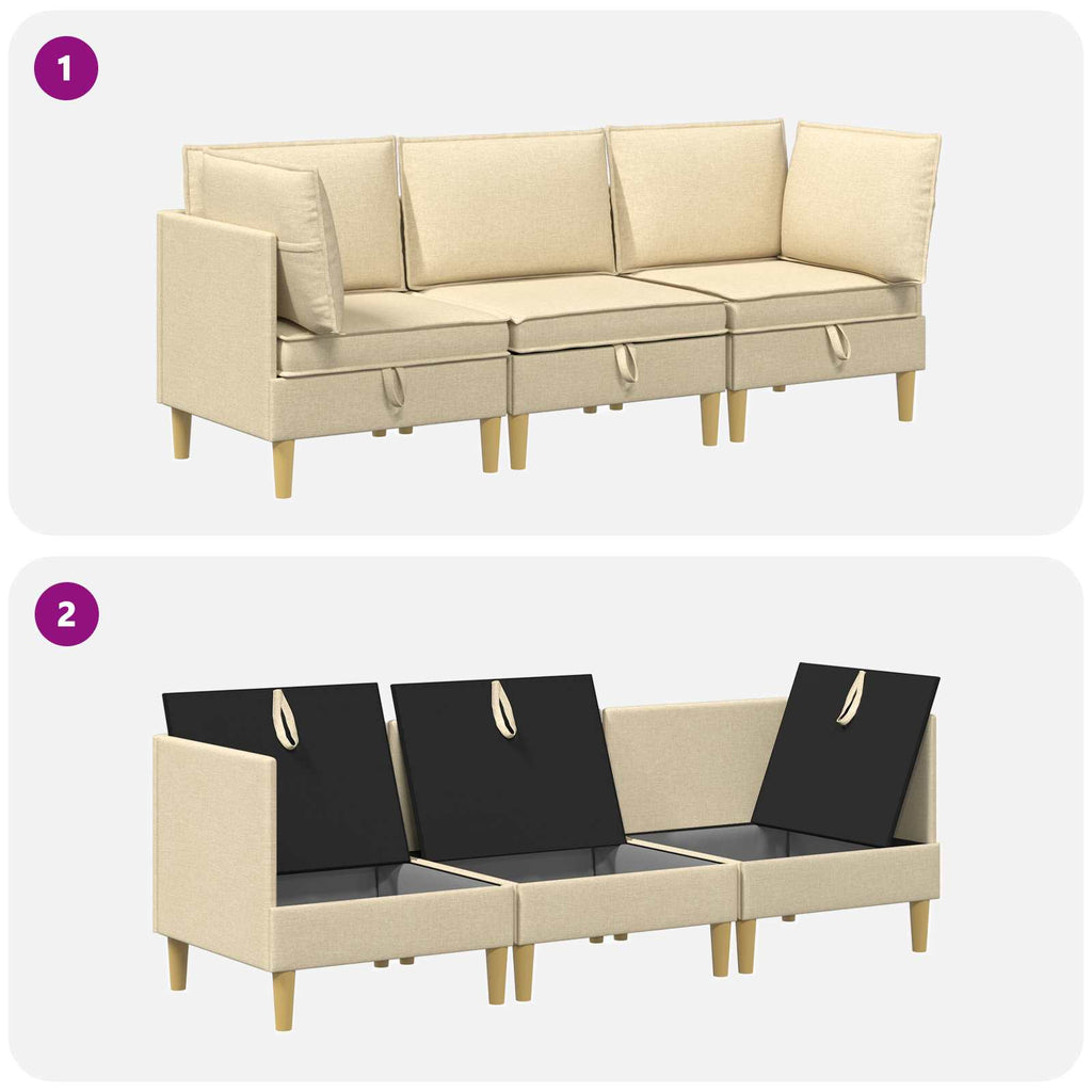 vidaXL Modularny Zestaw Sofy z Przechowalnią 3 pcs kremowy tkanina