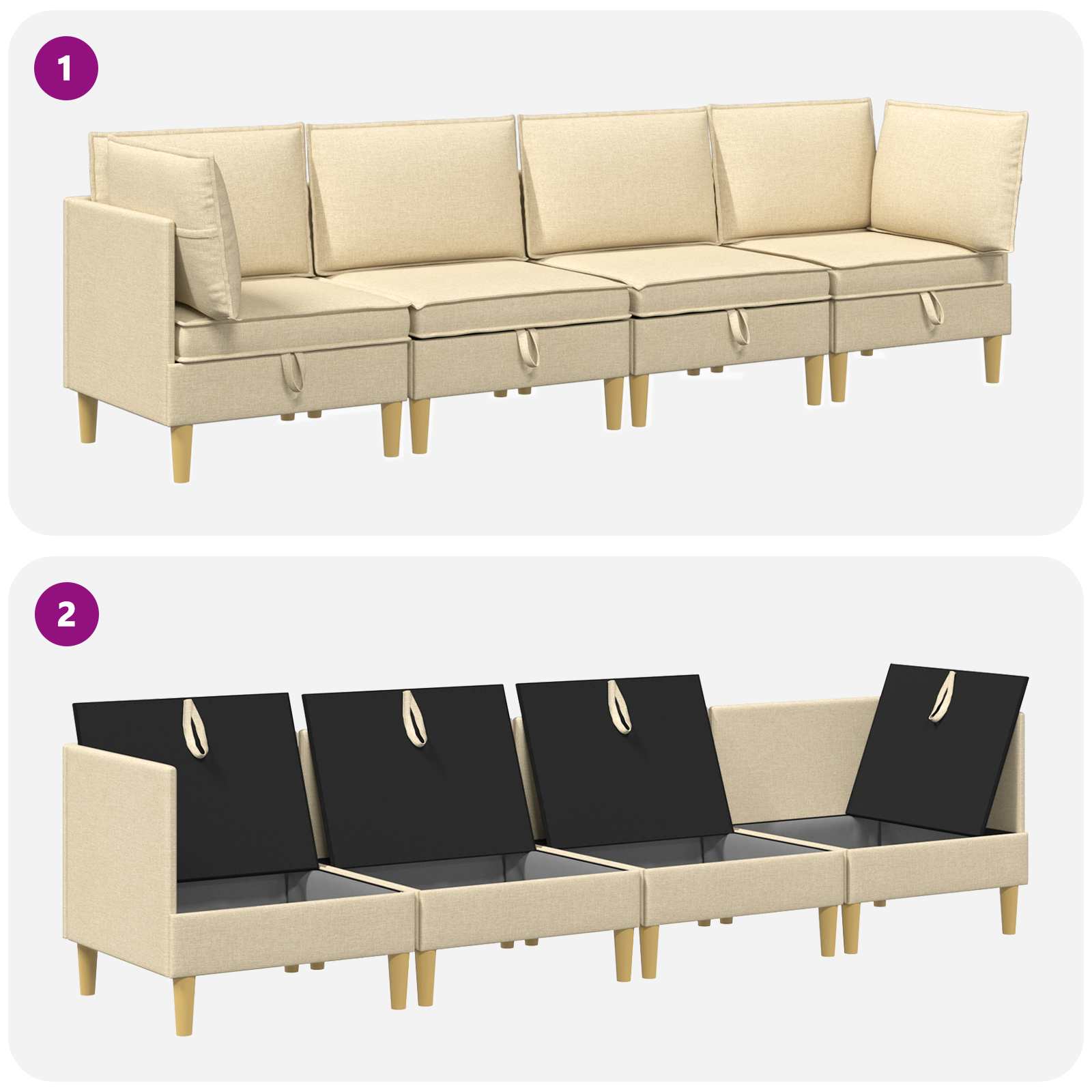 vidaXL Modularny Zestaw Sofy z Przechowalnią 4 pcs kremowy tkanina