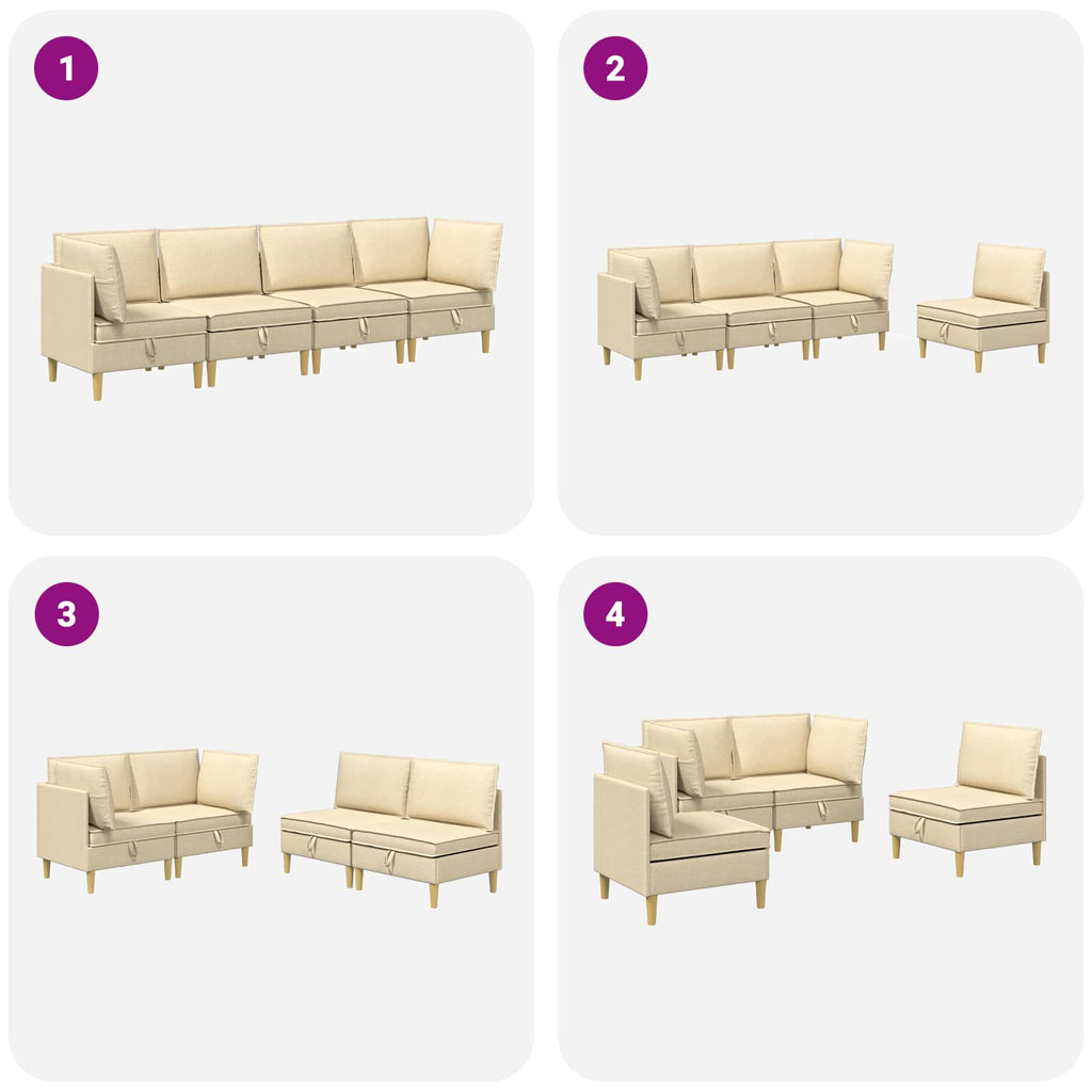 vidaXL Modularny Zestaw Sofy z Przechowalnią 4 pcs kremowy tkanina