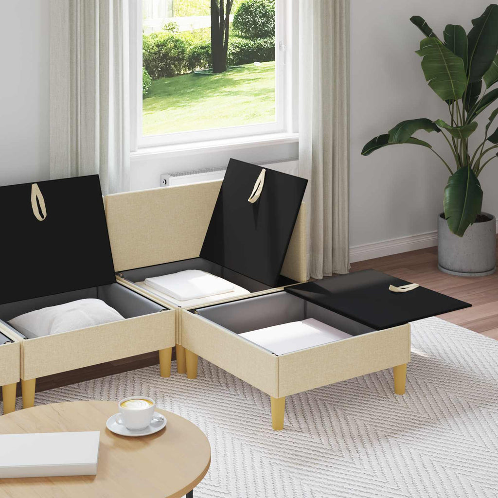 vidaXL Modularny Zestaw Sofy z Przechowalnią 4 pcs kremowy tkanina