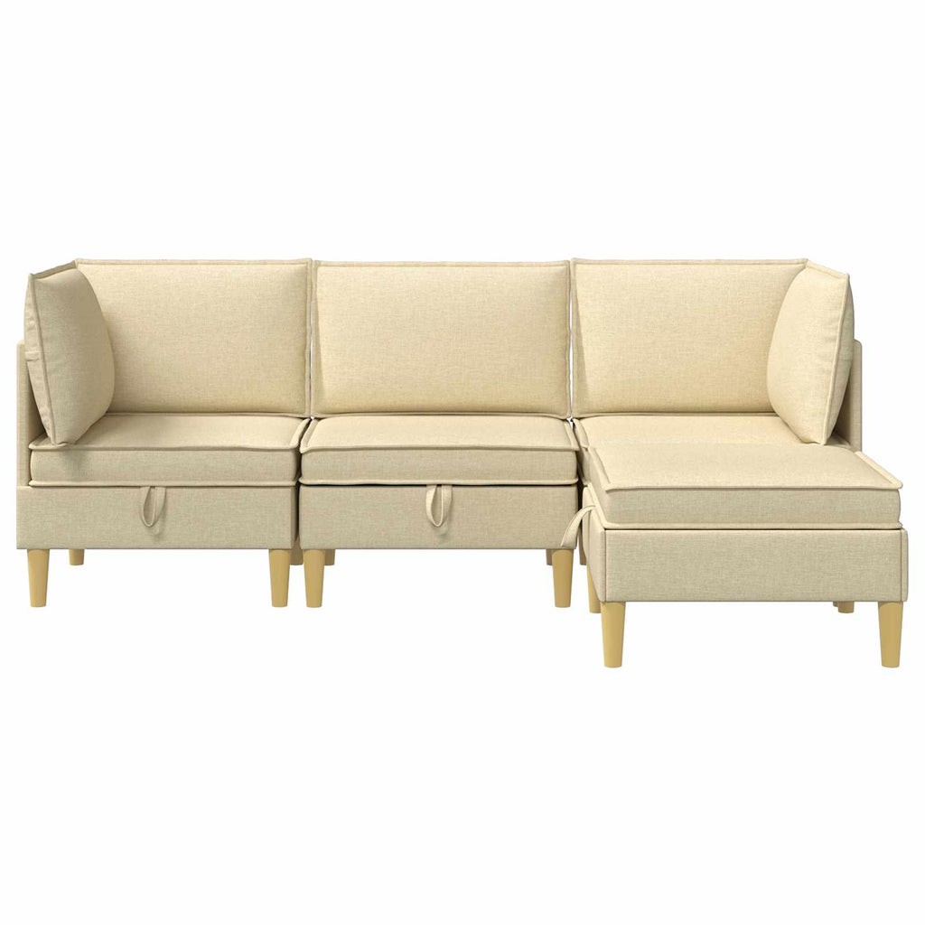 vidaXL Modularny Zestaw Sofy z Przechowalnią 4 pcs kremowy tkanina