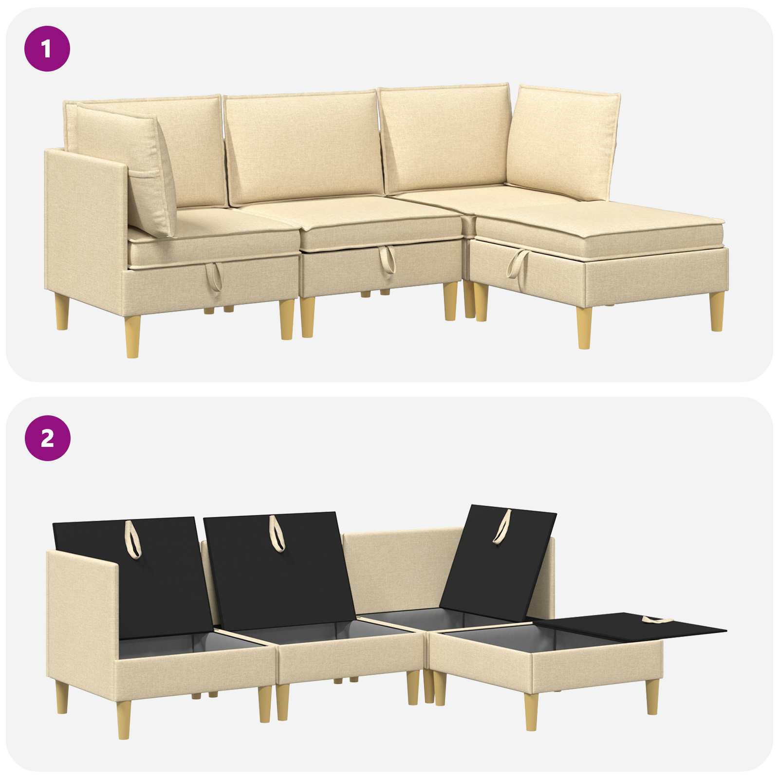 vidaXL Modularny Zestaw Sofy z Przechowalnią 4 pcs kremowy tkanina