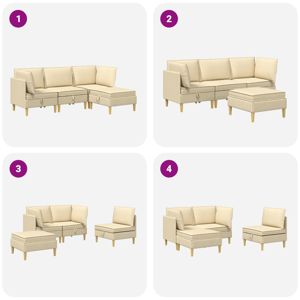 vidaXL Modularny Zestaw Sofy z Przechowalnią 4 pcs kremowy tkanina