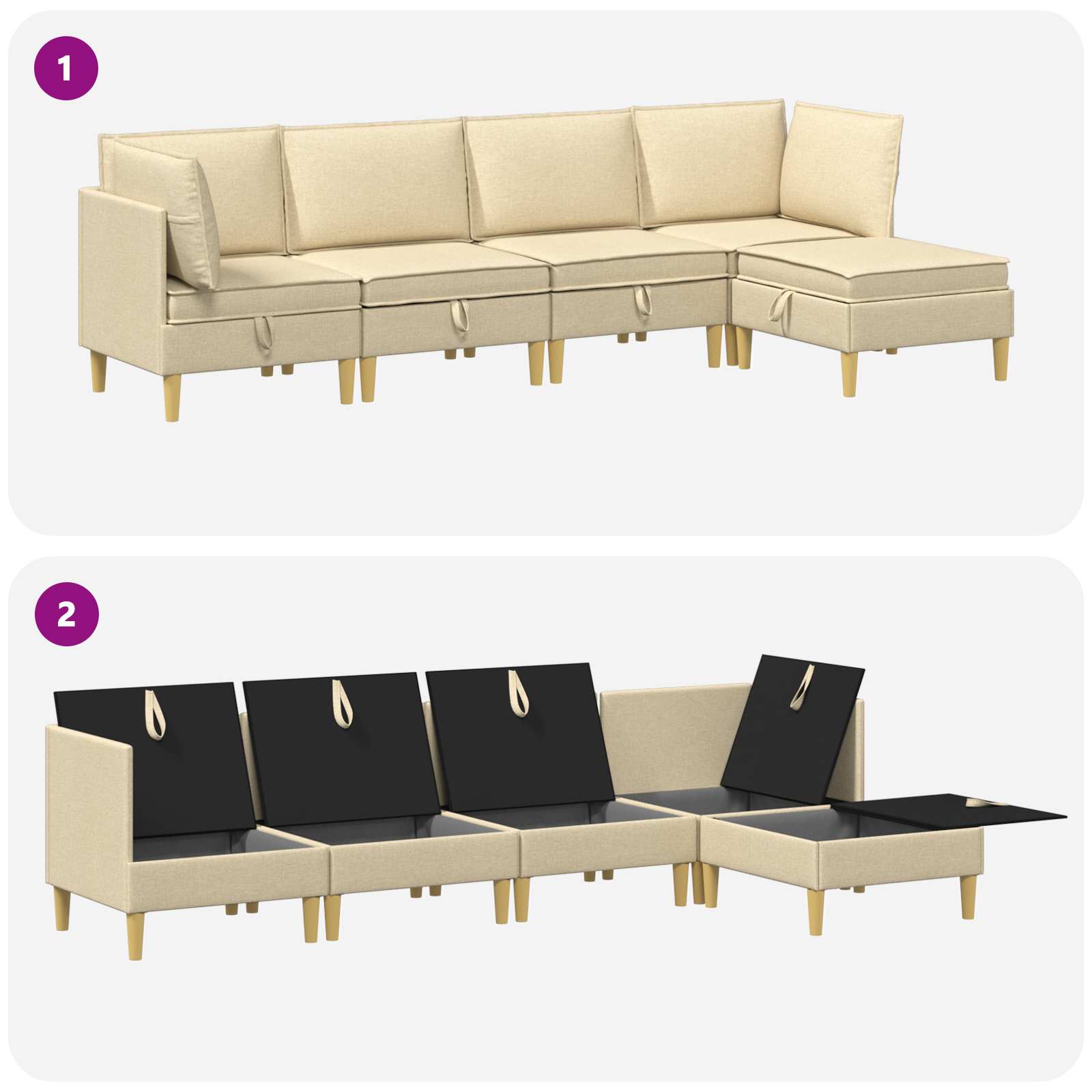 vidaXL Modularny Zestaw Sofy z Przechowalnią 5 pcs kremowy tkanina