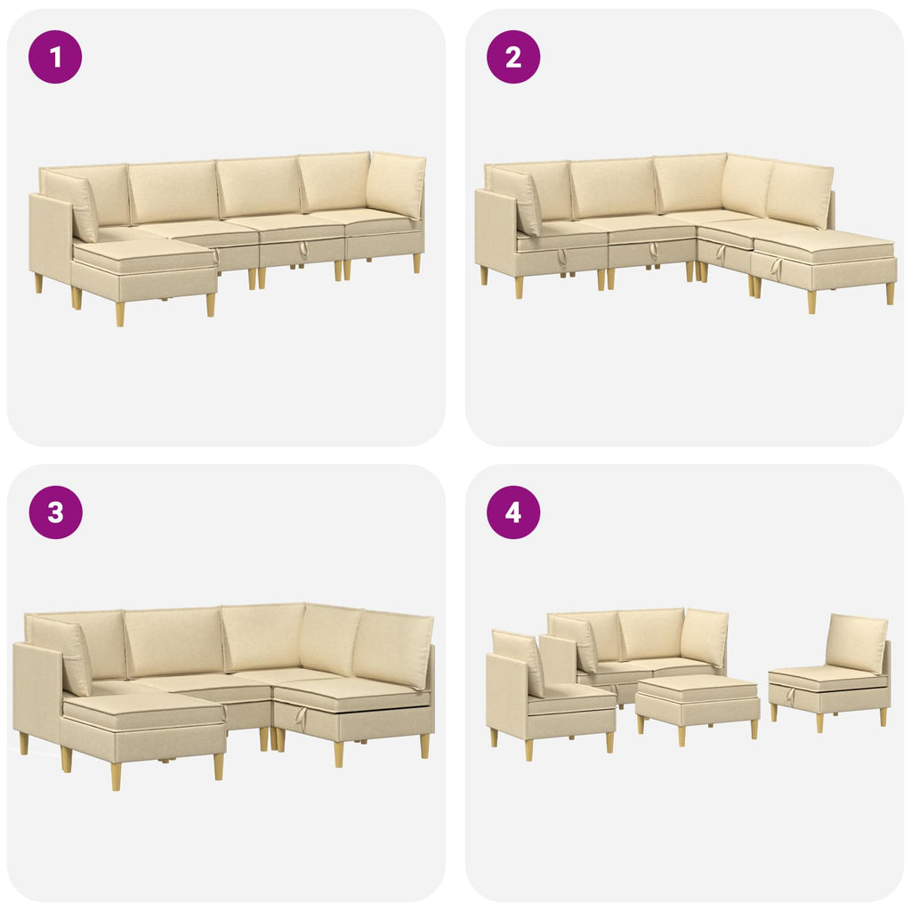 vidaXL Modularny Zestaw Sofy z Przechowalnią 5 pcs kremowy tkanina