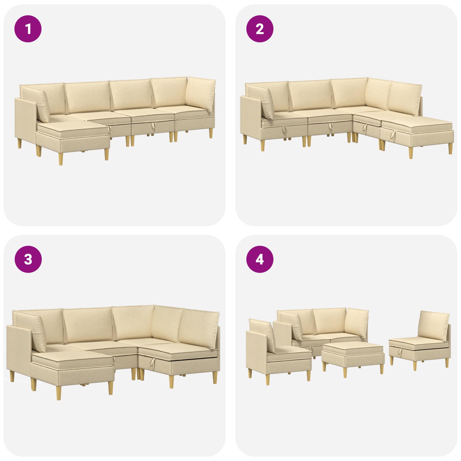 vidaXL Modularny Zestaw Sofy z Przechowalnią 5 pcs kremowy tkanina