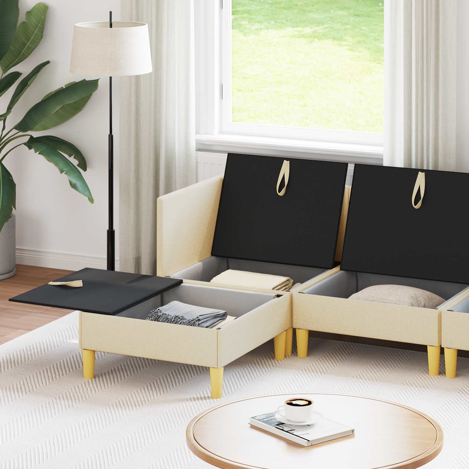 vidaXL Modularny Zestaw Sofy z Przechowalnią 6 pcs kremowy tkanina