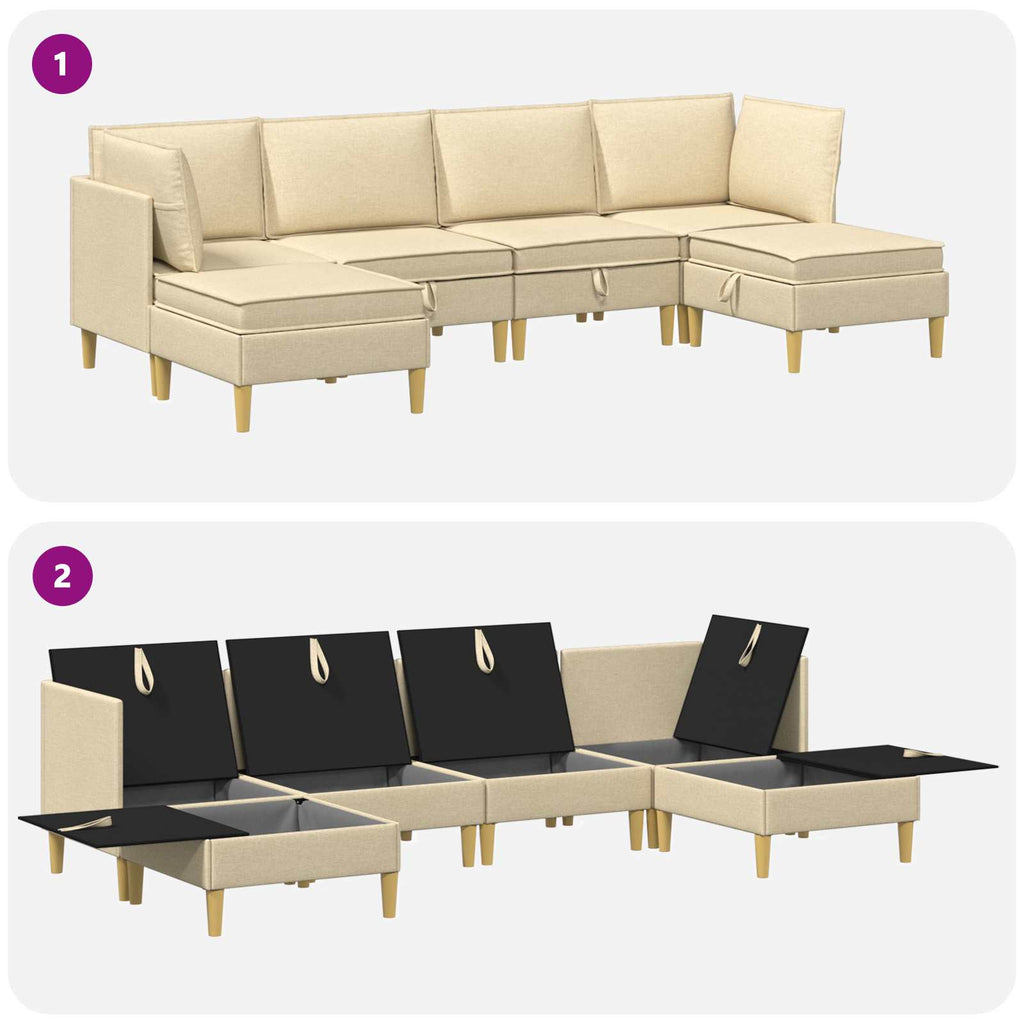 vidaXL Modularny Zestaw Sofy z Przechowalnią 6 pcs kremowy tkanina