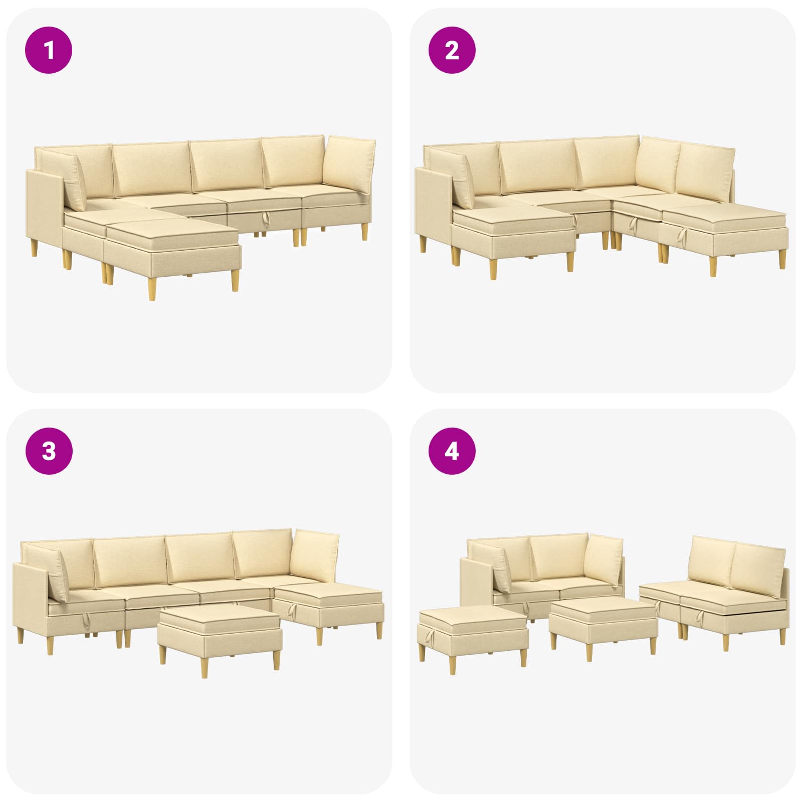 vidaXL Modularny Zestaw Sofy z Przechowalnią 6 pcs kremowy tkanina