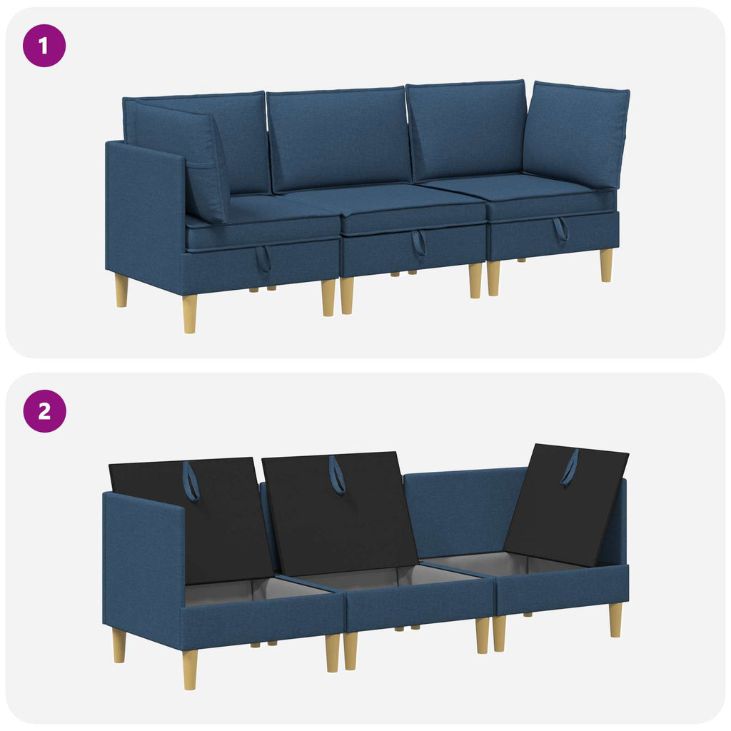 vidaXL Modularny Zestaw Sofy z Przechowalnią 3 pcs niebieski tkanina