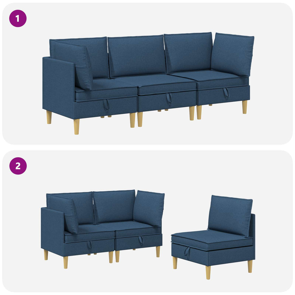 vidaXL Modularny Zestaw Sofy z Przechowalnią 3 pcs niebieski tkanina