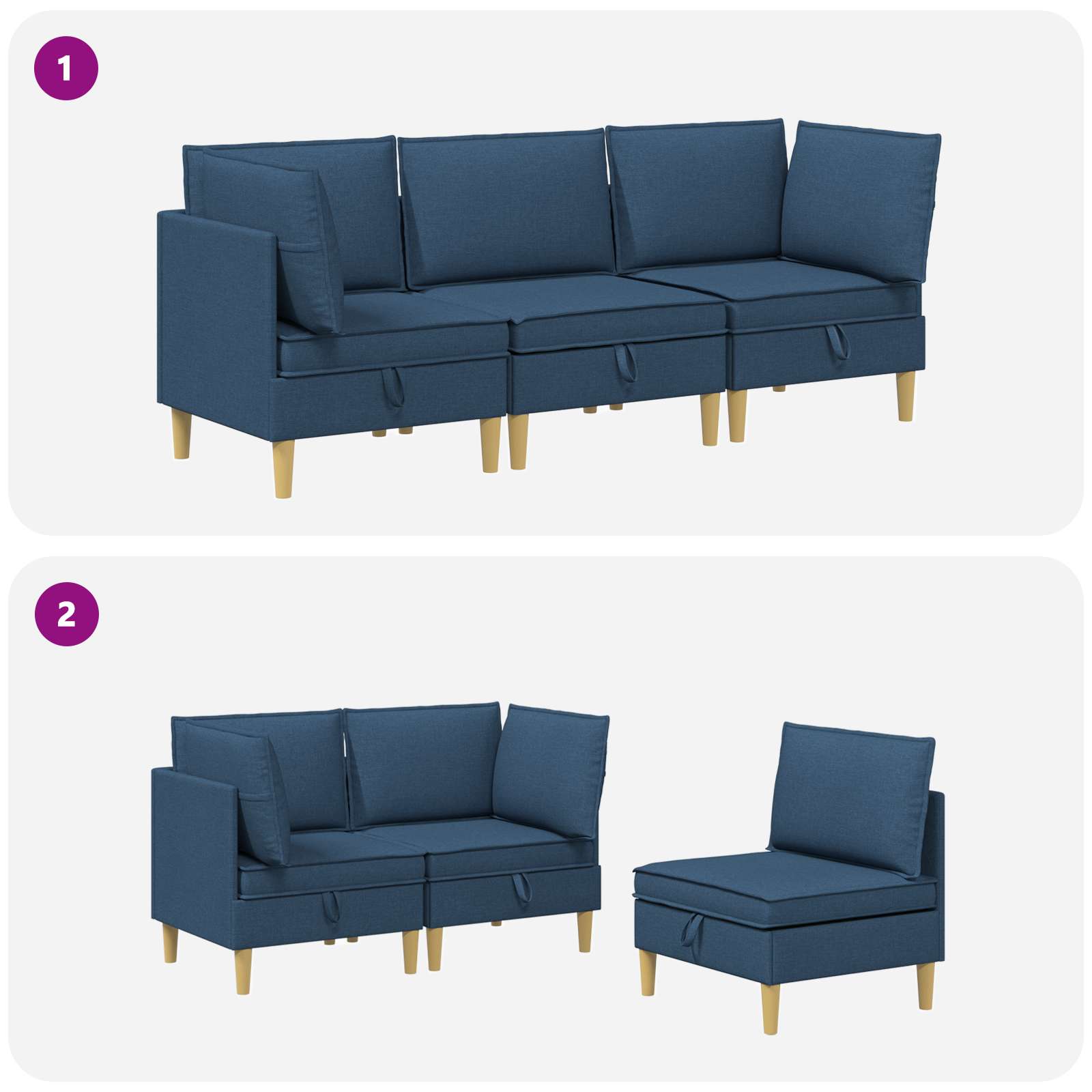vidaXL Modularny Zestaw Sofy z Przechowalnią 3 pcs niebieski tkanina