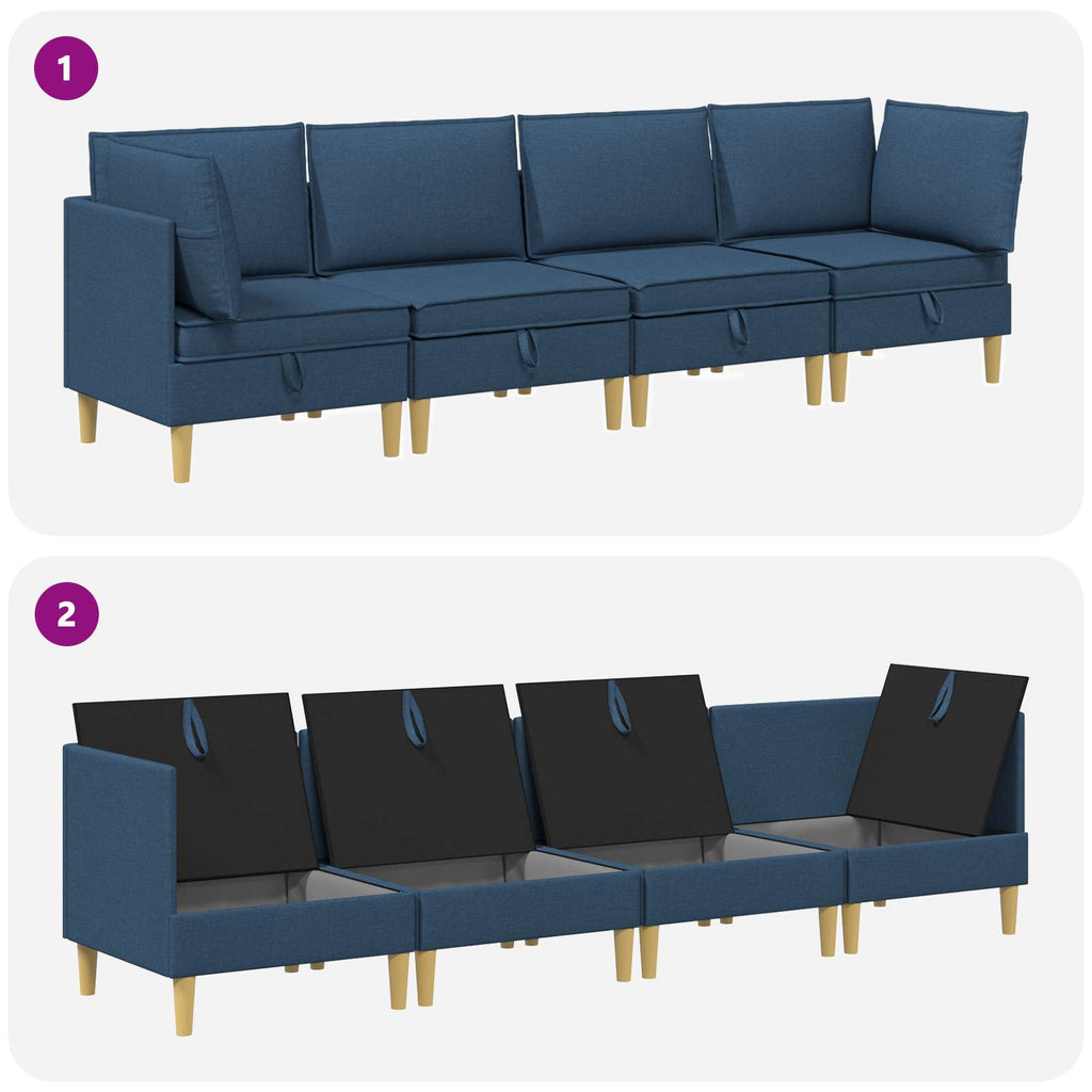 vidaXL Modularny Zestaw Sofy z Przechowalnią 4 pcs niebieski tkanina