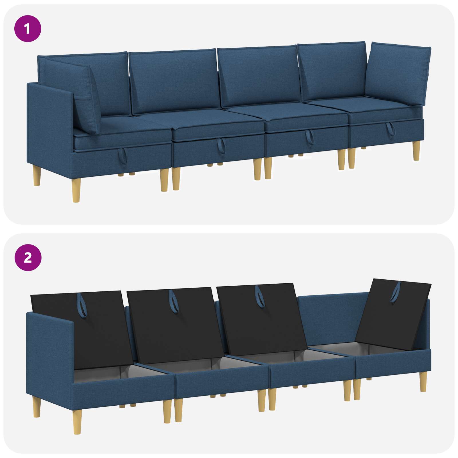 vidaXL Modularny Zestaw Sofy z Przechowalnią 4 pcs niebieski tkanina