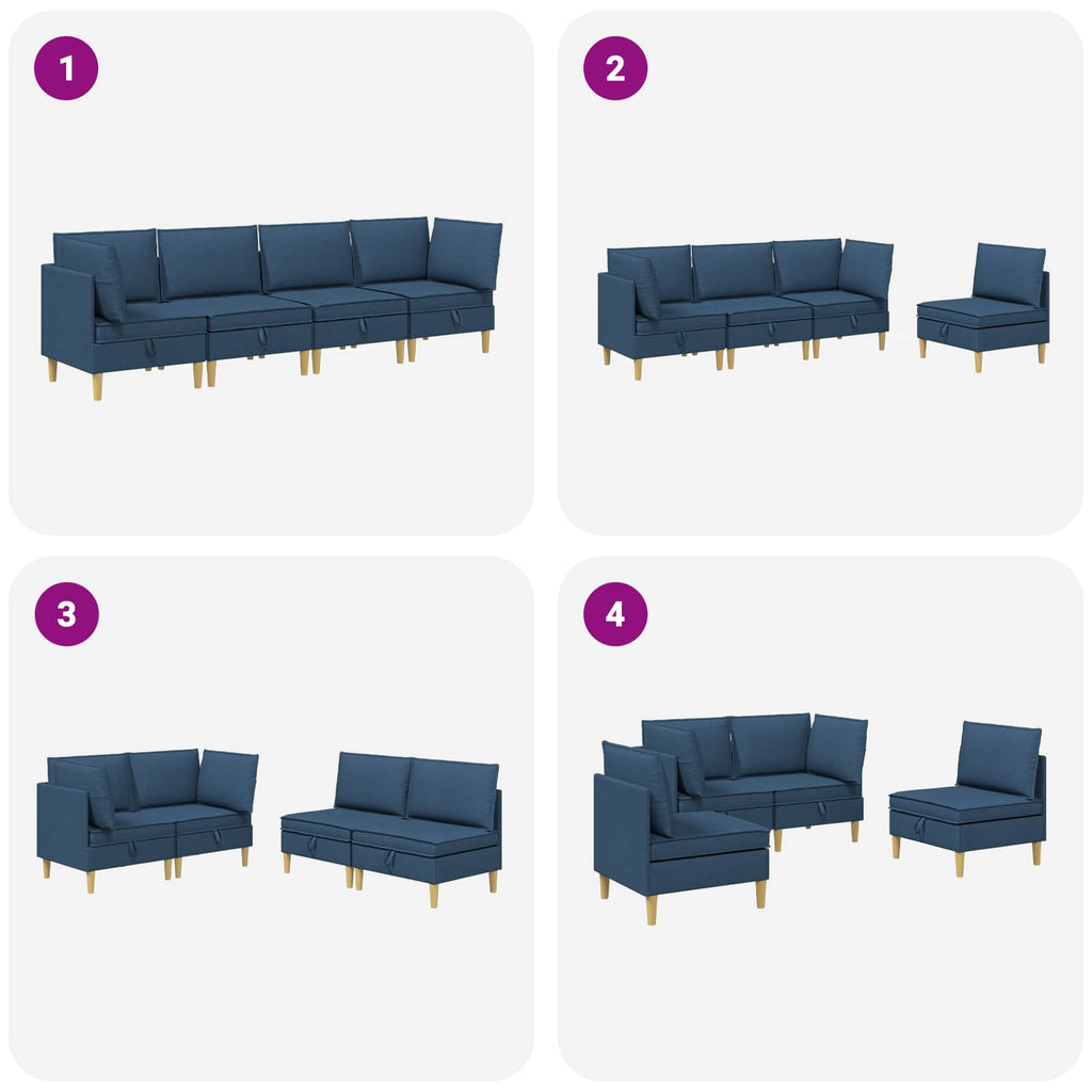 vidaXL Modularny Zestaw Sofy z Przechowalnią 4 pcs niebieski tkanina