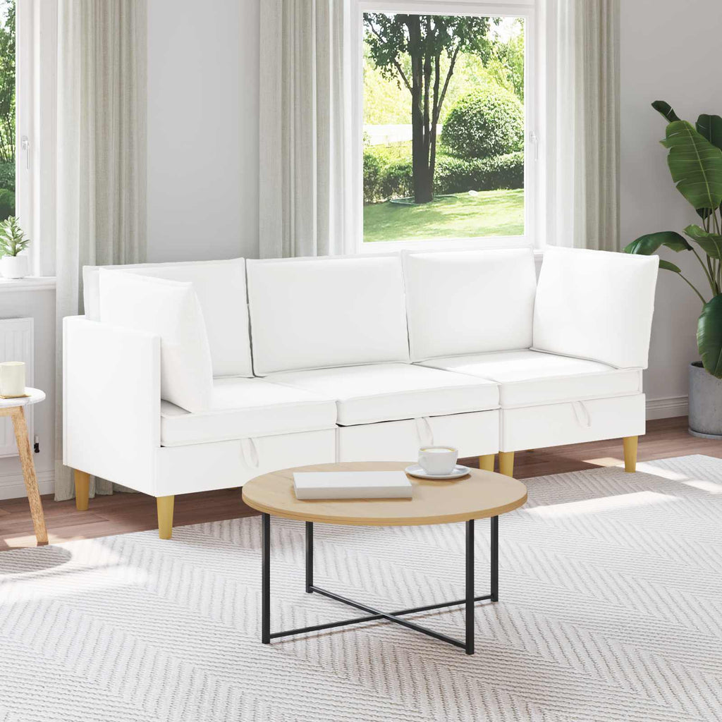 vidaXL Modularny Zestaw Sofy z Przechowalnią 3 pcs Biały tkanina