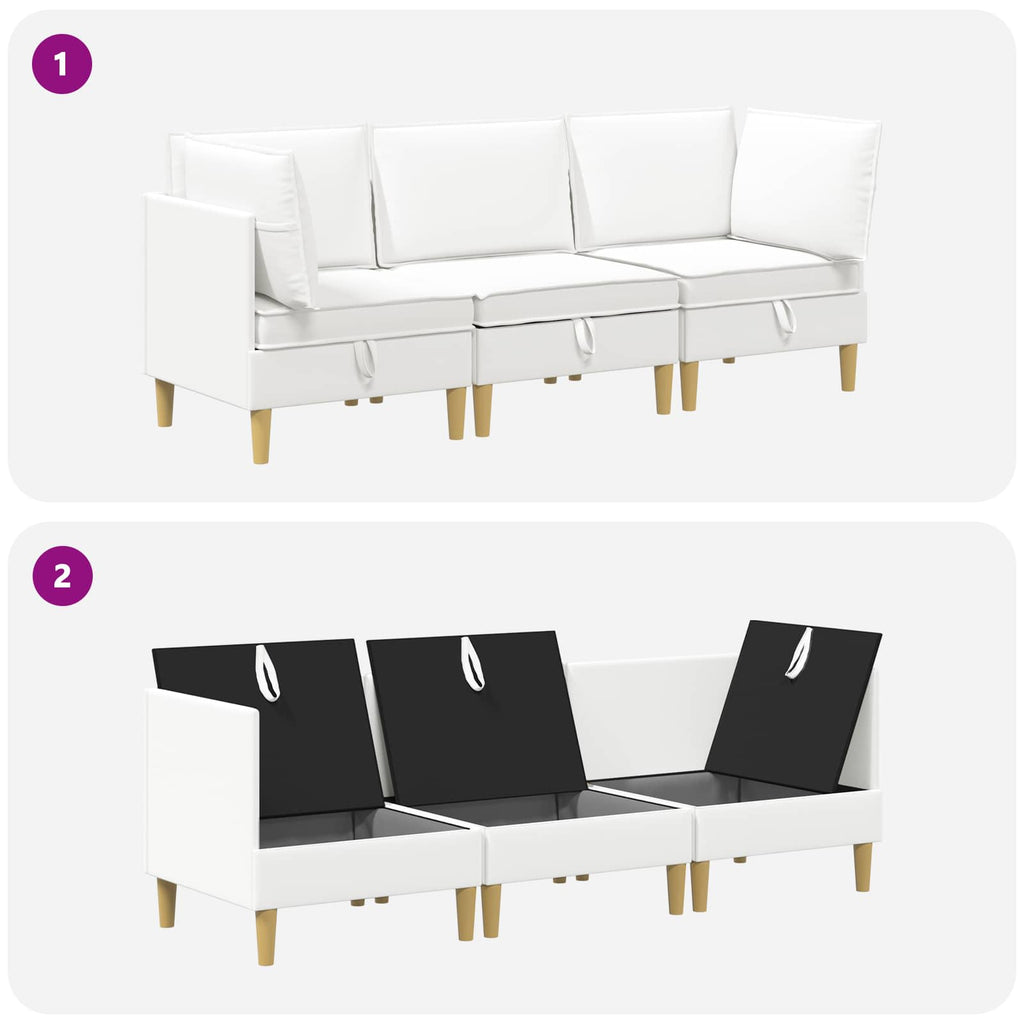 vidaXL Modularny Zestaw Sofy z Przechowalnią 3 pcs Biały tkanina