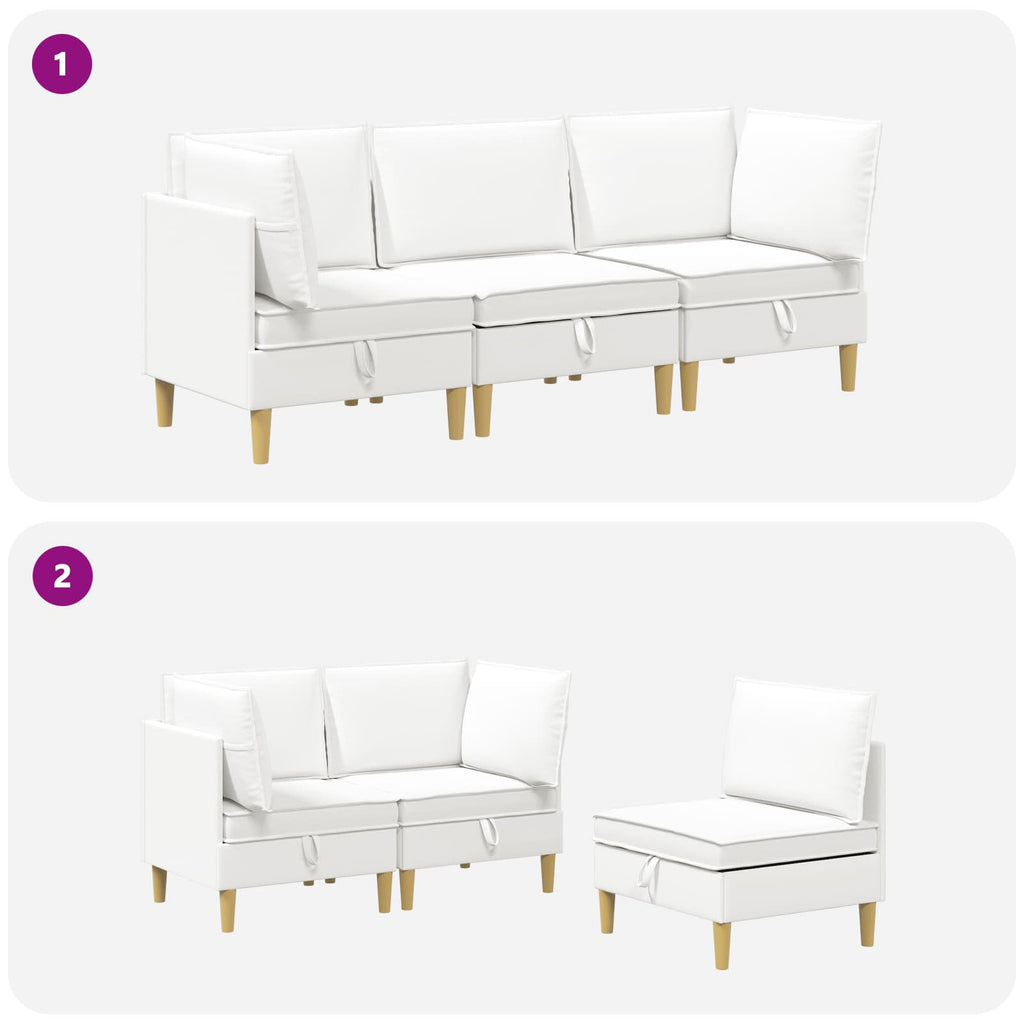 vidaXL Modularny Zestaw Sofy z Przechowalnią 3 pcs Biały tkanina