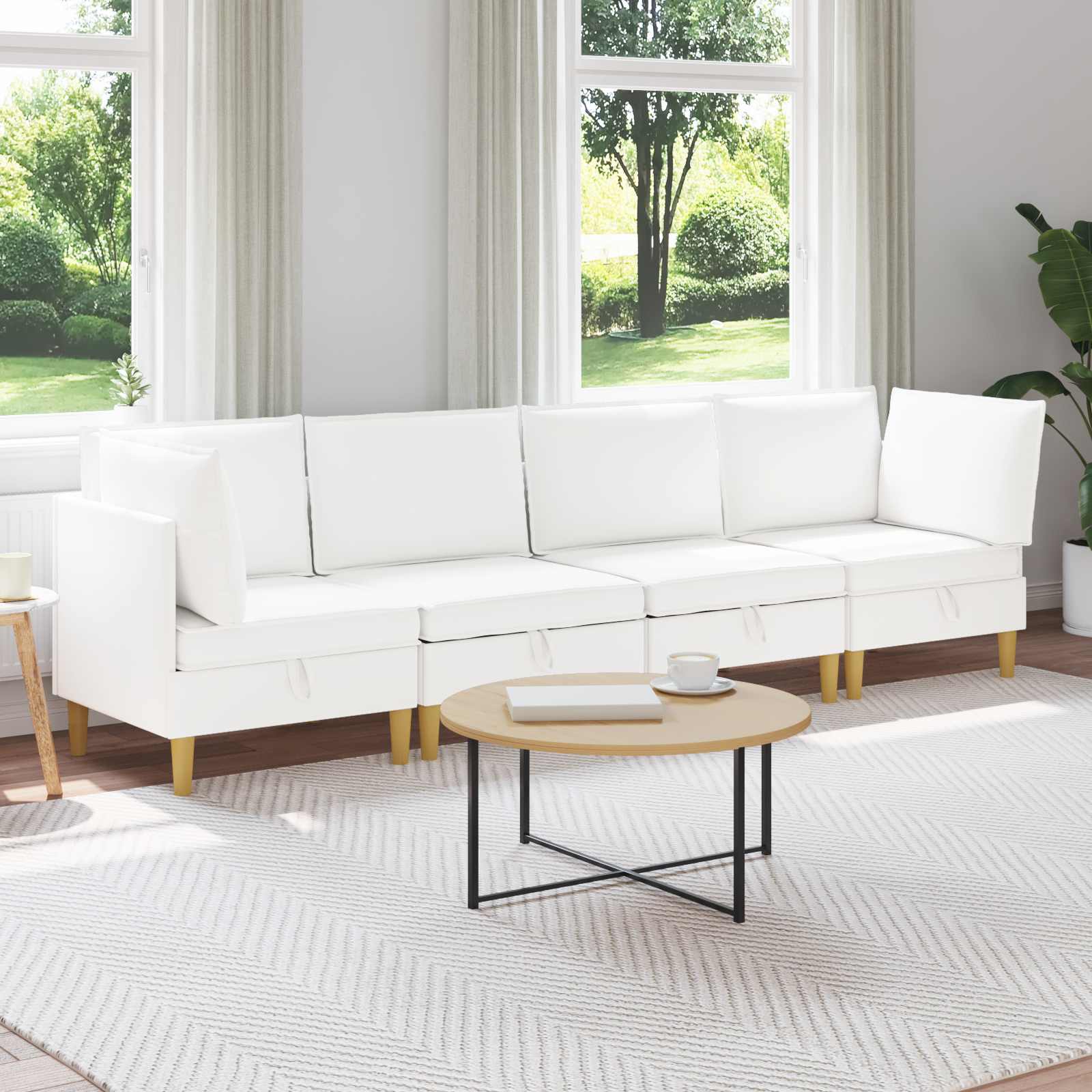 vidaXL Modularny Zestaw Sofy z Przechowalnią 4 pcs Biały tkanina