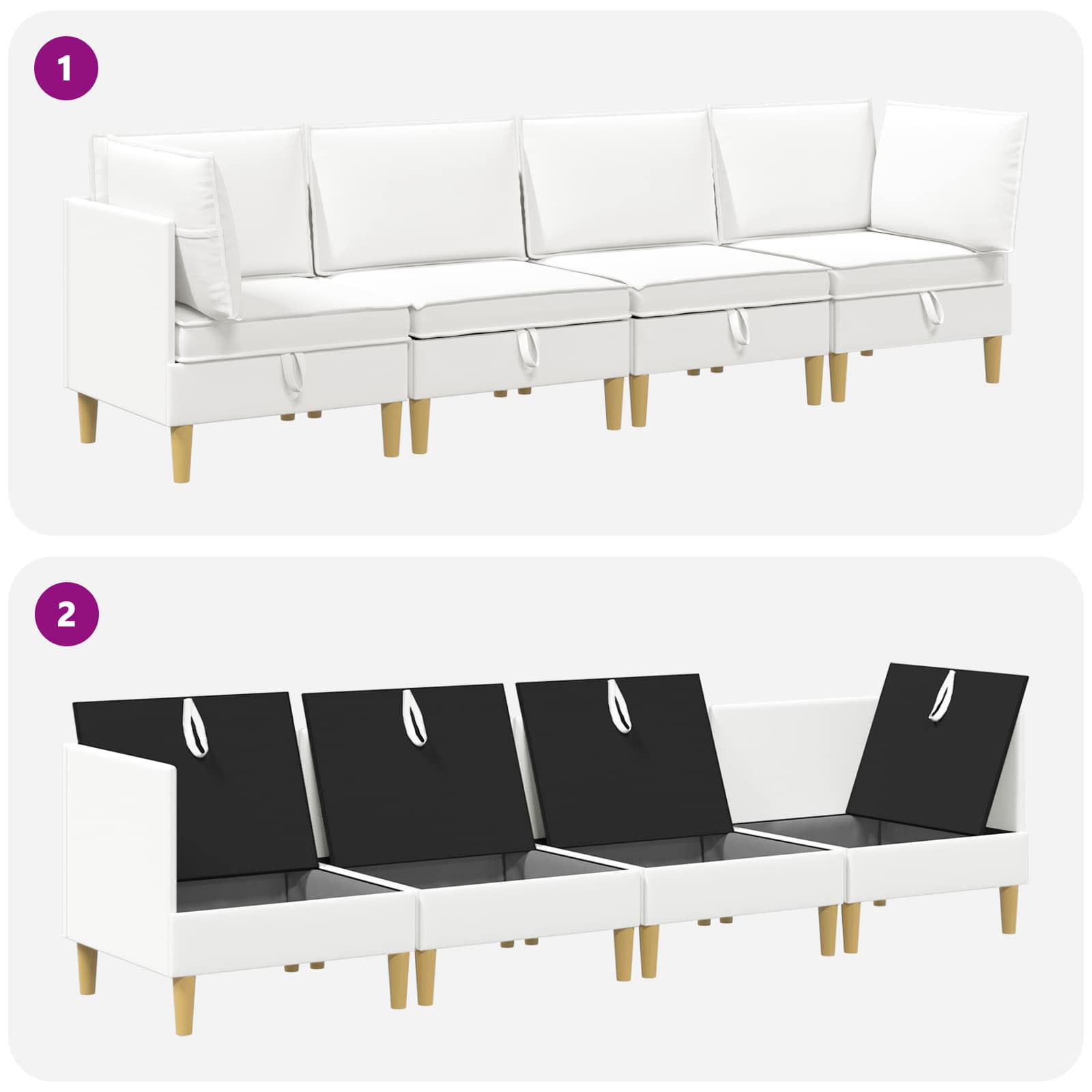 vidaXL Modularny Zestaw Sofy z Przechowalnią 4 pcs Biały tkanina
