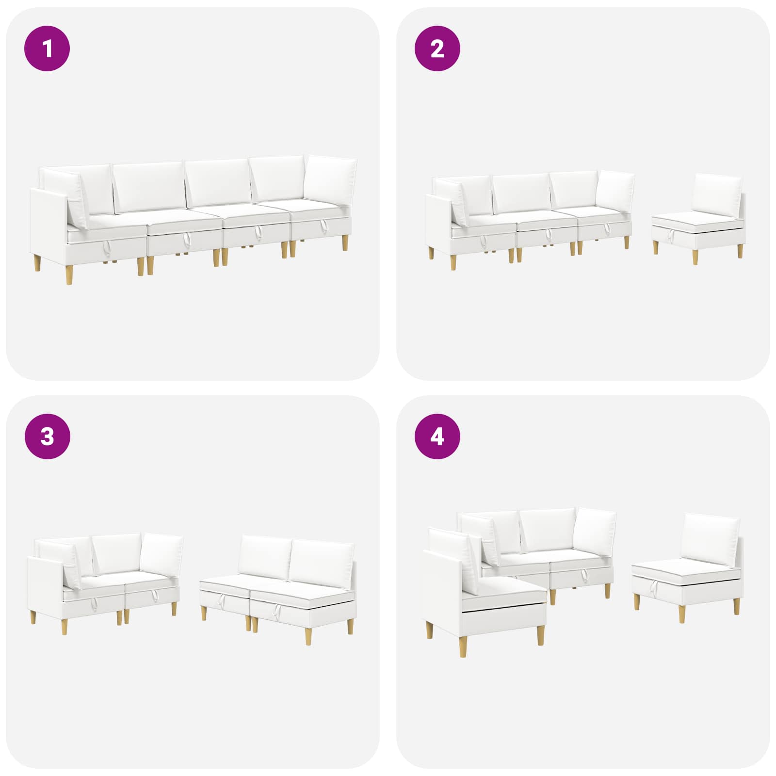 vidaXL Modularny Zestaw Sofy z Przechowalnią 4 pcs Biały tkanina